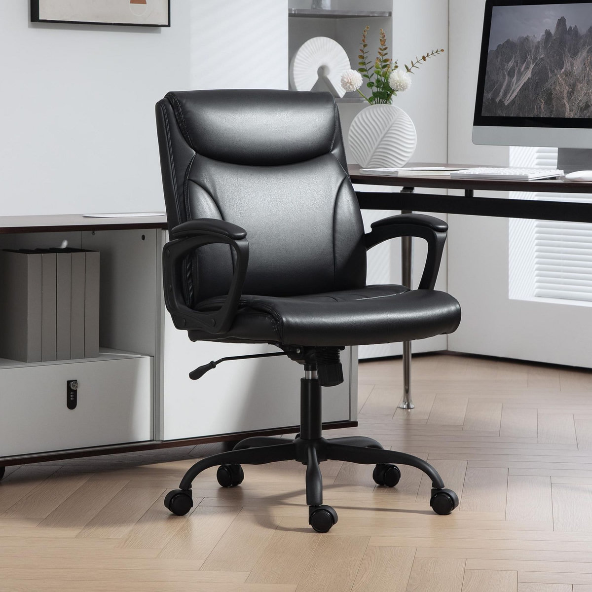 HOMCOM Chaise de bureau manager réglable accoudoirs rembourrés métal synthétique noir
