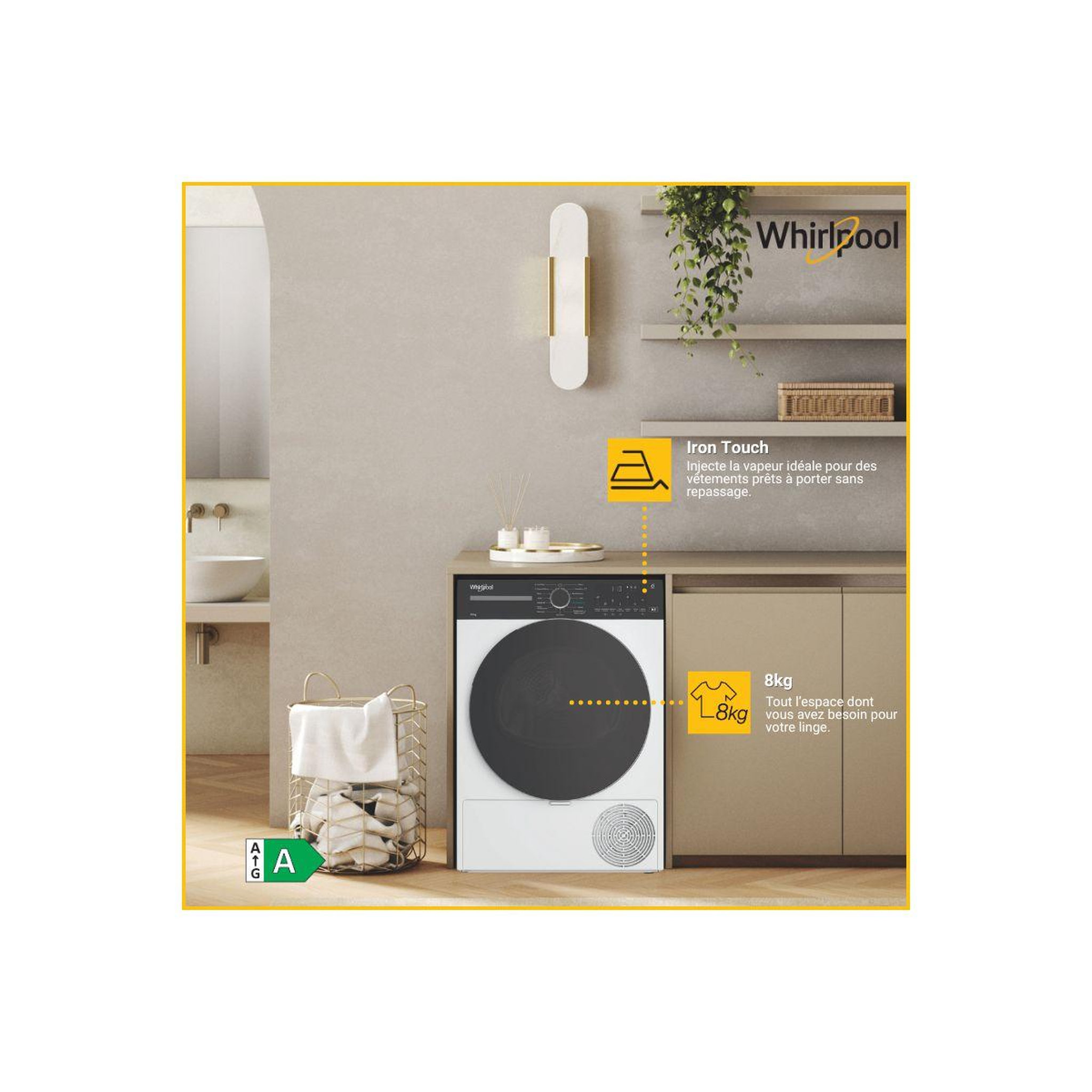Voir la diapositive 3 : Whirlpool Sèche linge pompe à chaleur CWD86MWBRFR 8kg - Soin quotidien & Ultra-silencieux & Basse consommation