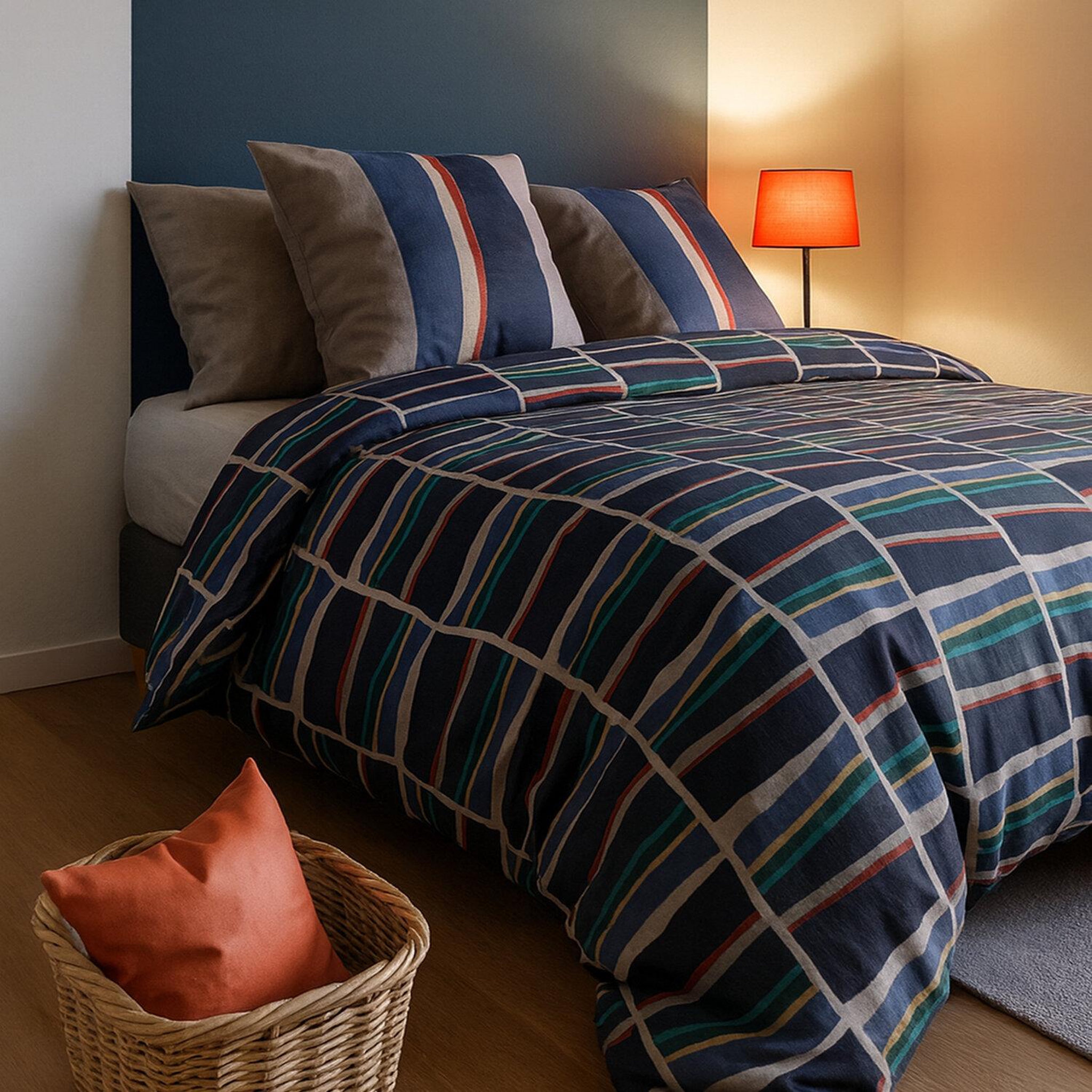 Voir la diapositive 2 : ATELIER DU COTON Parure housse de couette 100% coton 57fils , arty
