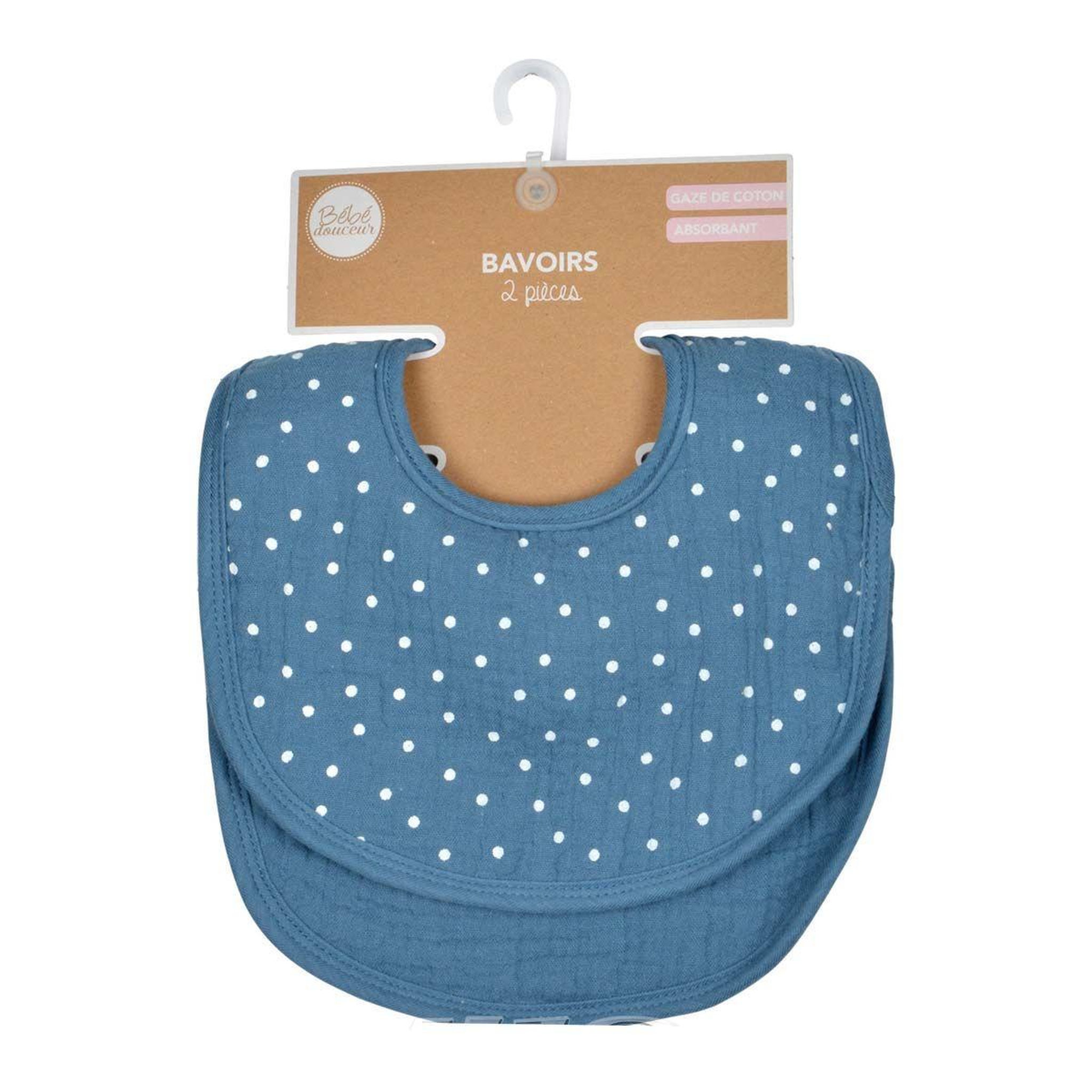 Voir la diapositive 4 : BEBE DOUCEUR Lot de 2 bavoirs bébé  absorbant  27cm bleu foncé