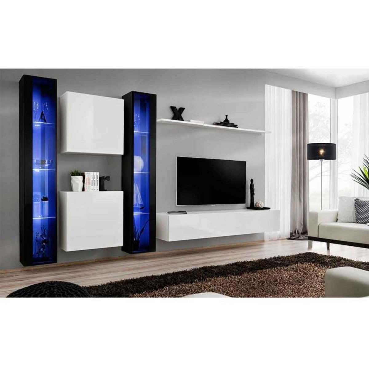 Paris Prix Meuble TV Mural Design  Switch XVI  330cm Blanc & Noir