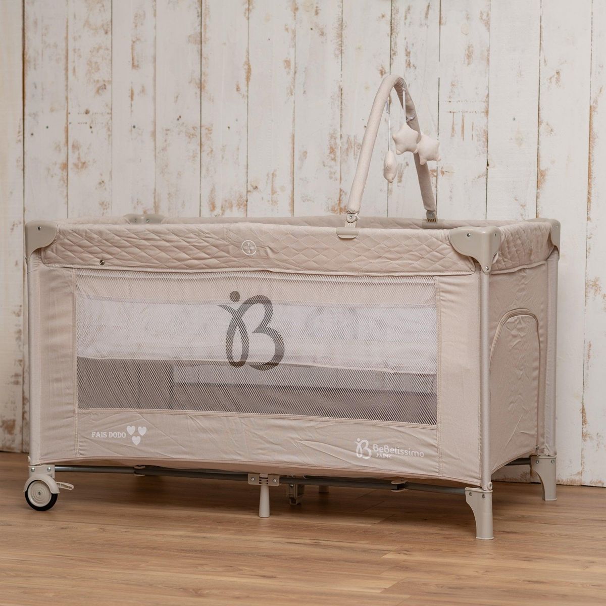 BEBELISSIMO BEBELISSIMO - Lit parapluie bébé - lit pliant - dès la naissance - Fais dodo  - table à langer et jouets - beige