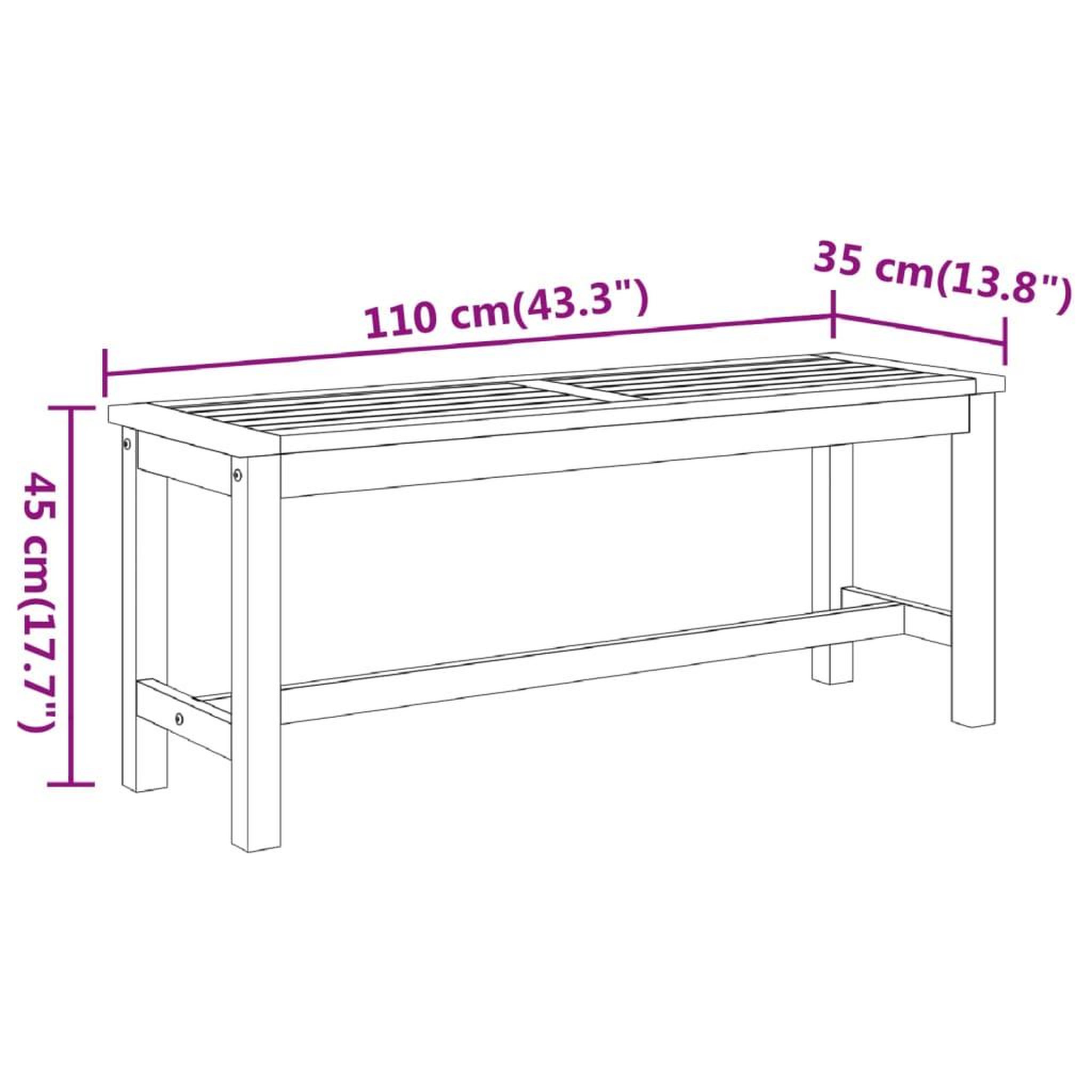 Voir la diapositive 6 : VIDAXL Banc de jardin 110x35x45 cm bois massif d'acacia