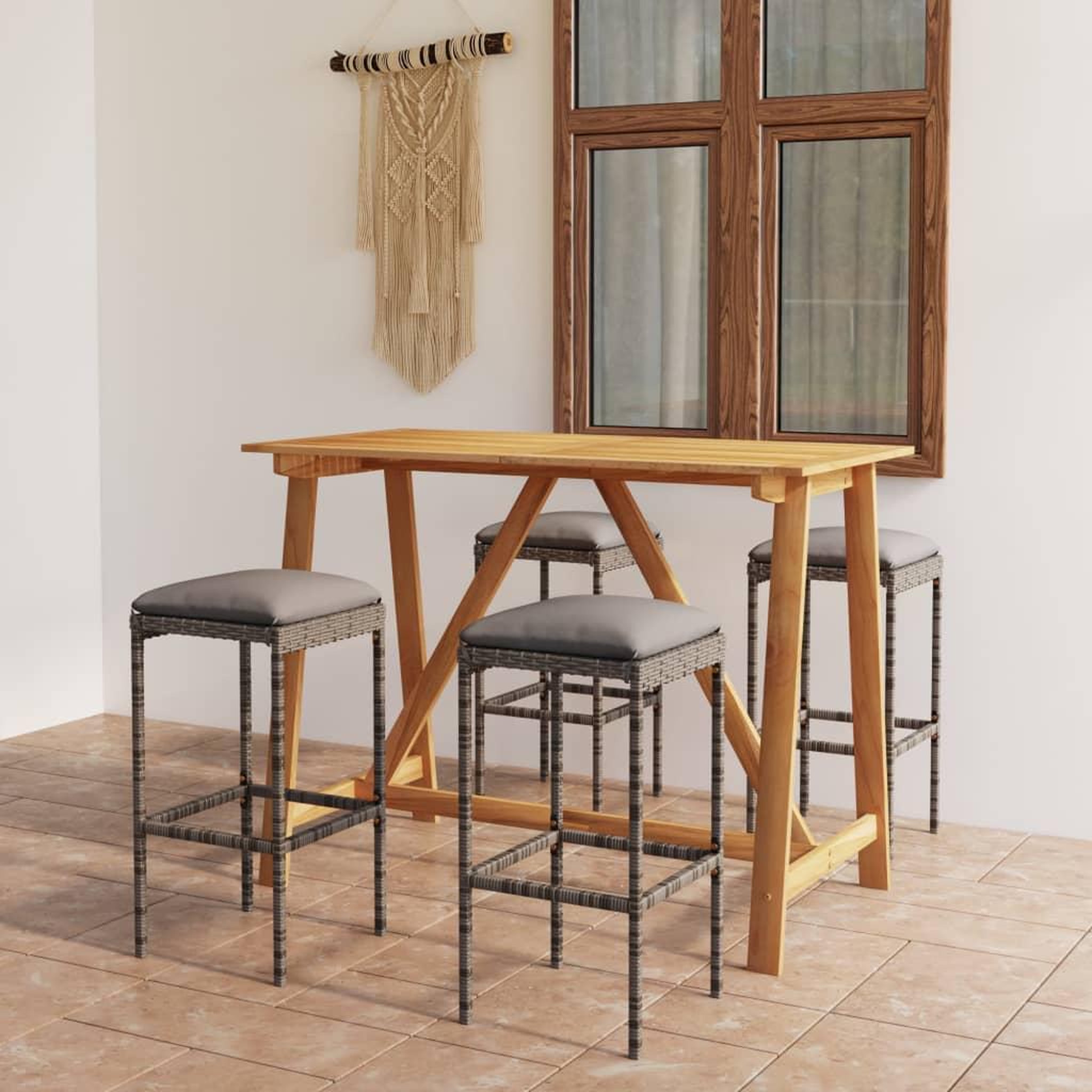 Voir la diapositive 1 : VIDAXL Ensemble de bar de jardin avec coussins 5 pcs Gris