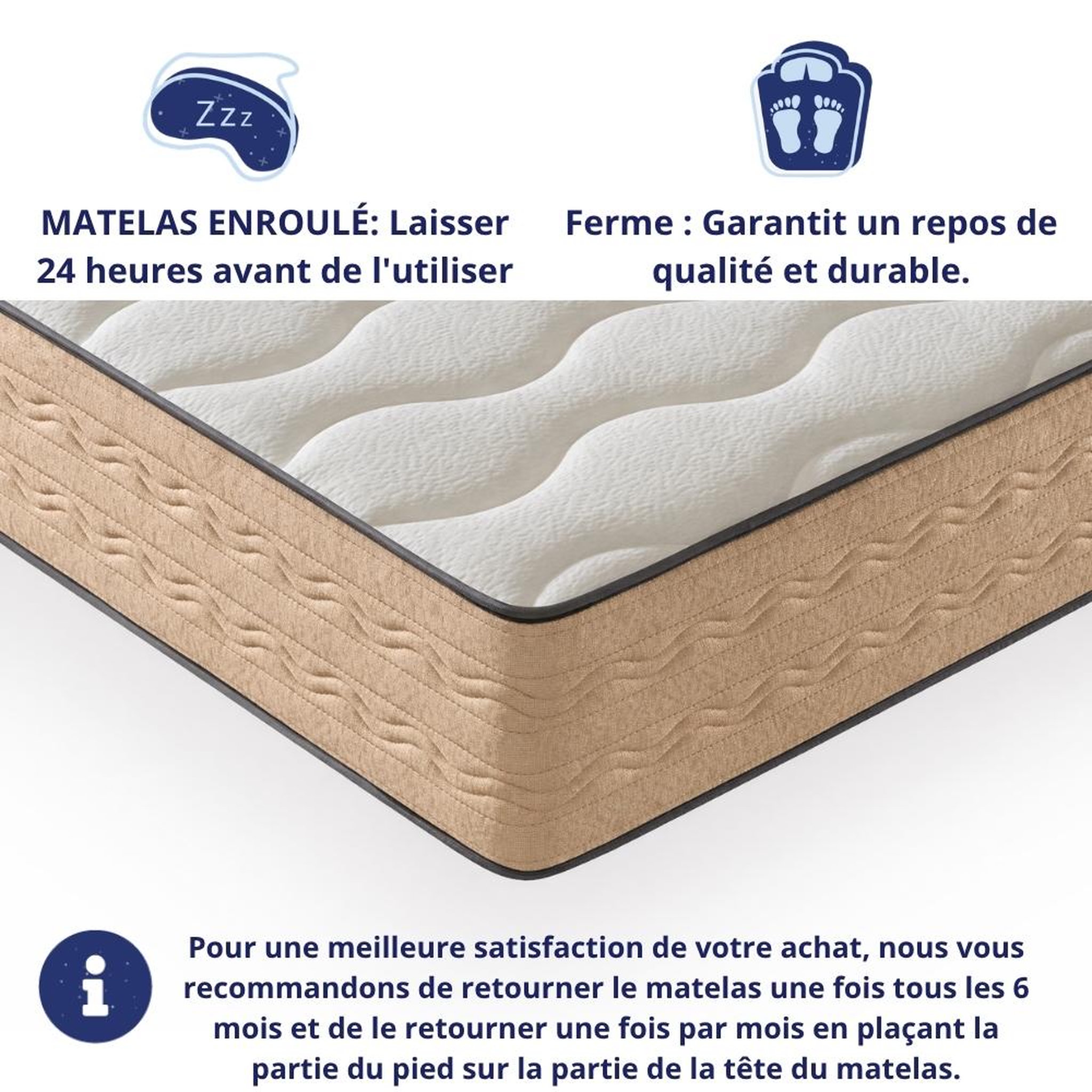 Voir la diapositive 6 : DAGOSTINO HOME Matelas mousse - ferme - réversible - côté été/hiver - h25 cm