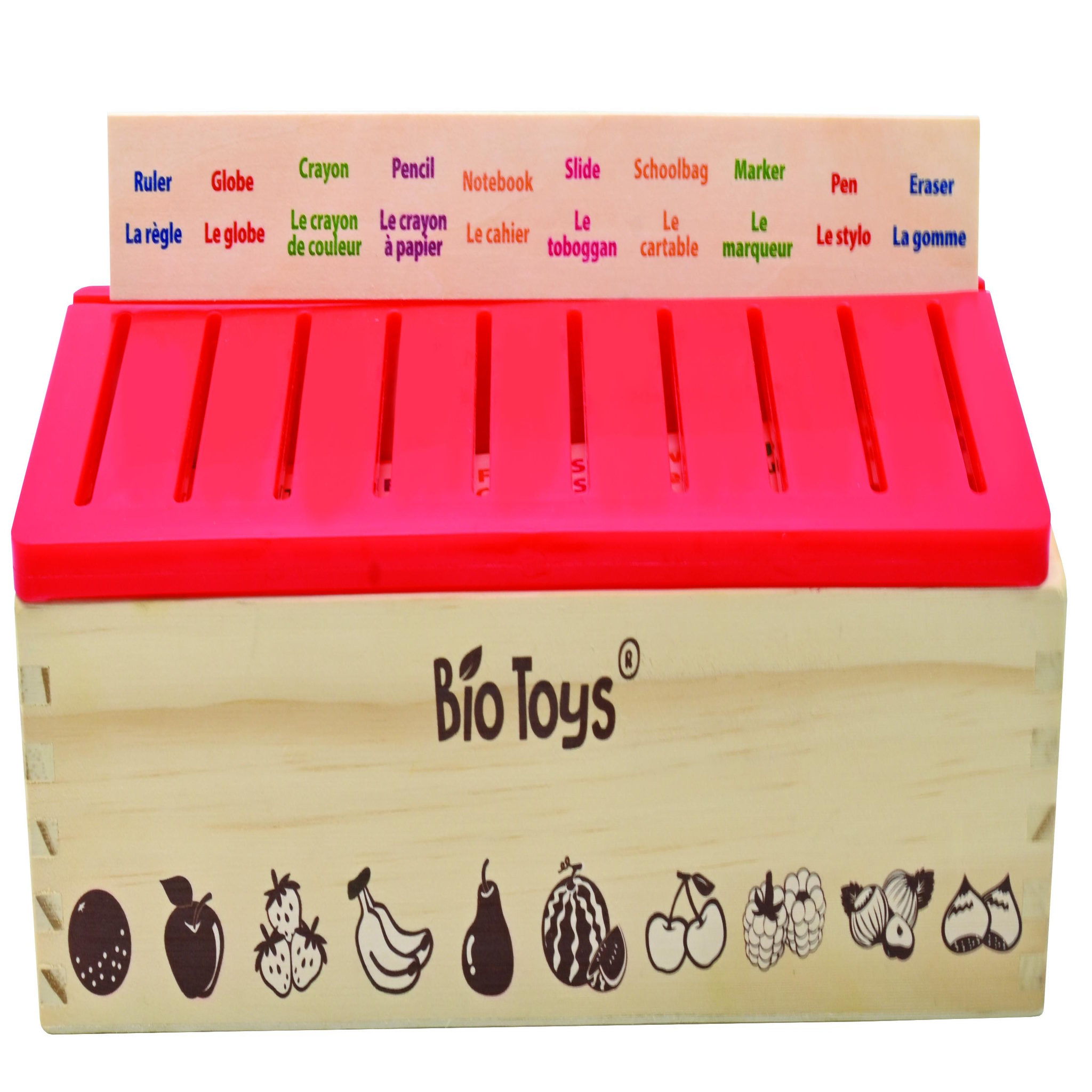 Lexibook Ma boîte à vocabulaire – Boîte de tri en bois bilingue Français / Anglais