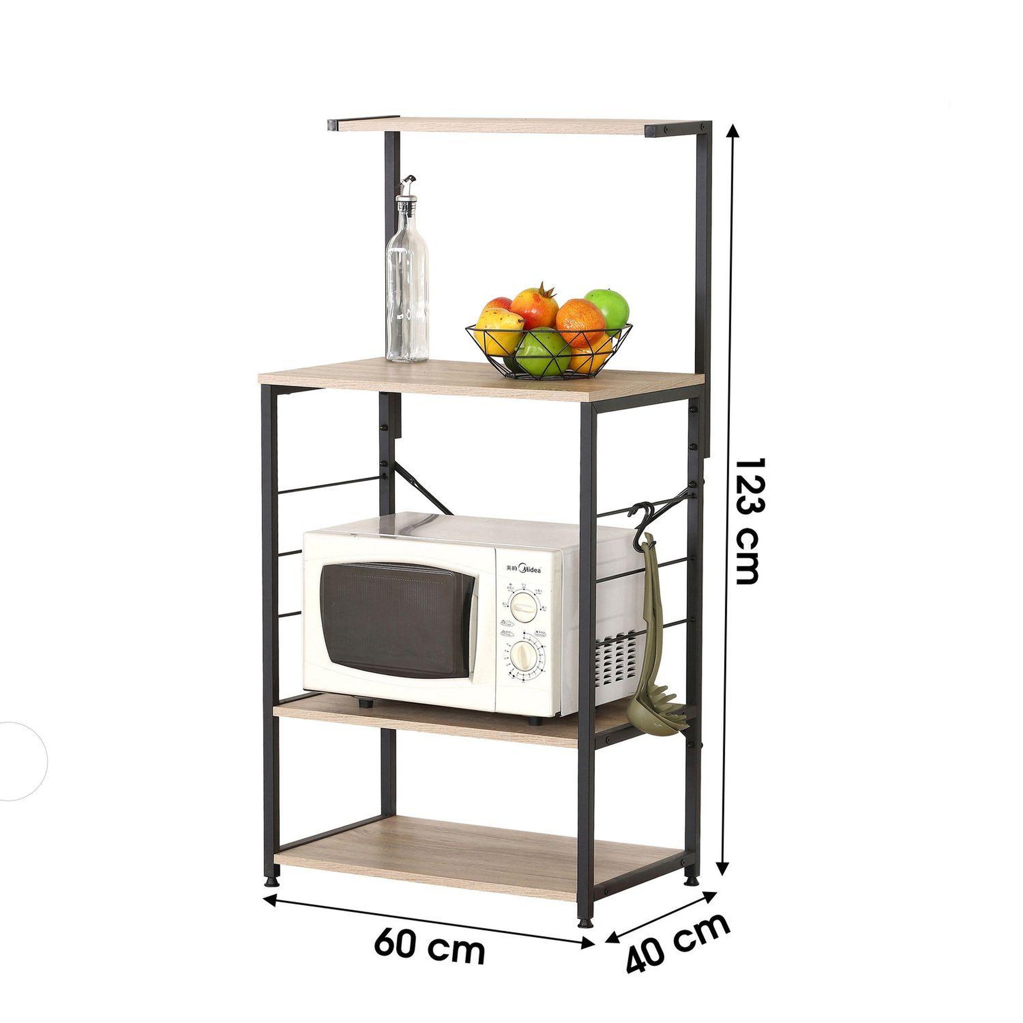Voir la diapositive 2 : TOILINUX Etagère de cuisine colorado 4 niveaux avec accroches en mdf et métal - beige et noir