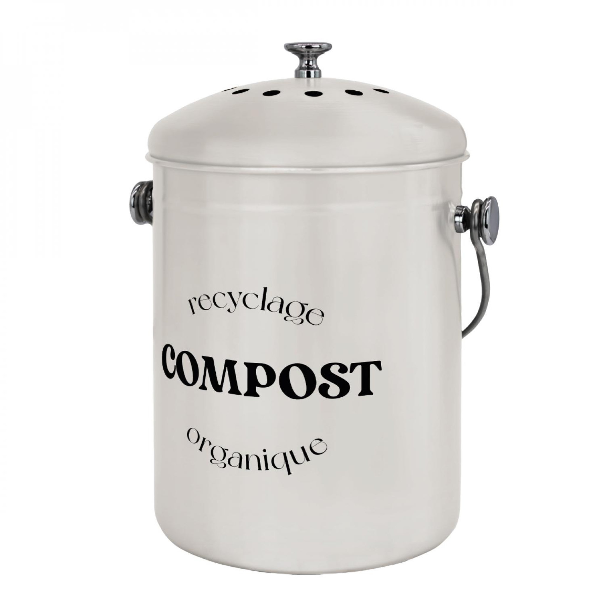 Voir la diapositive 1 : LINXOR Composteur, bac, poubelle à compost de cuisine 5L rond en Inox - Beige