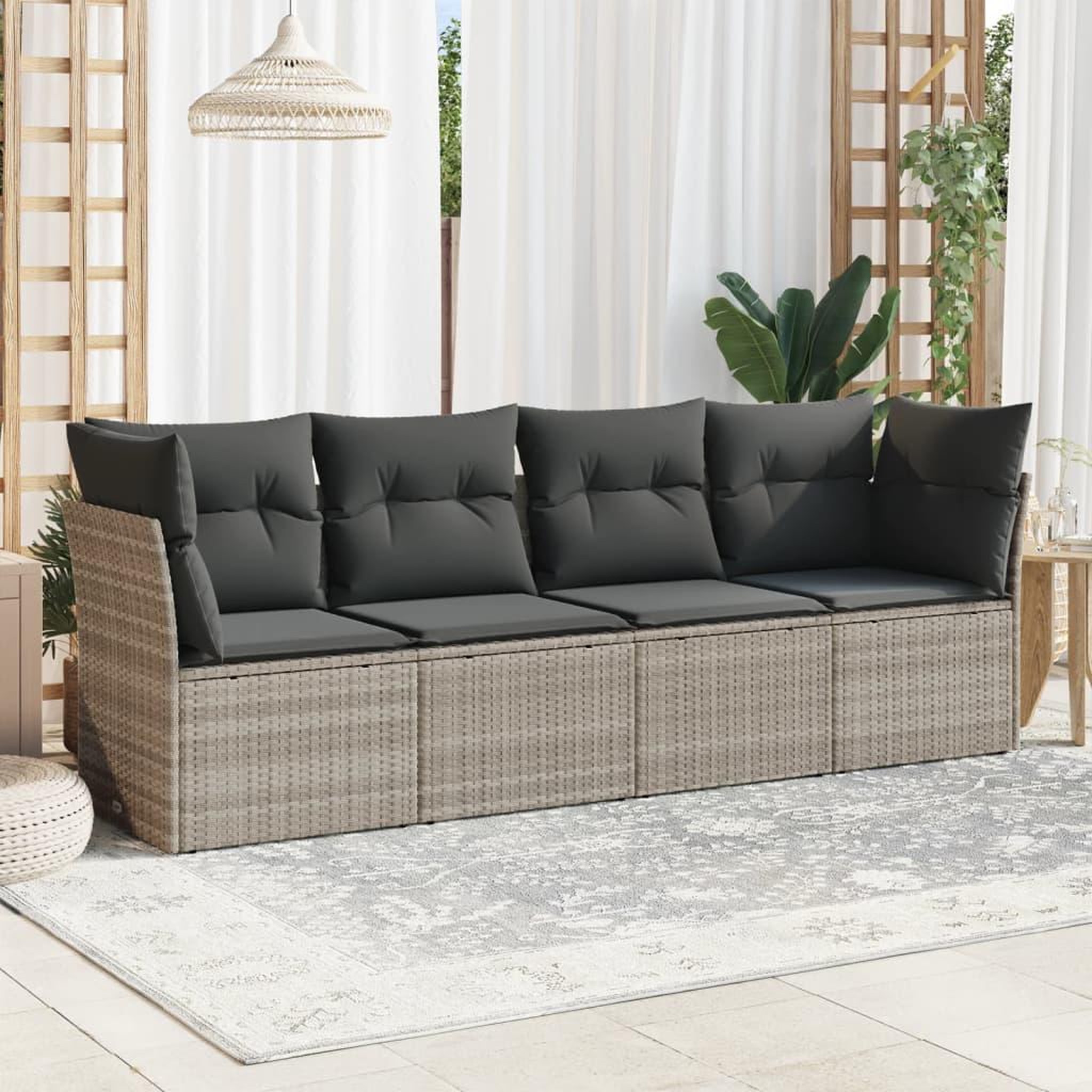 VIDAXL Salon de jardin 4 pcs avec coussins gris clair resine tressee