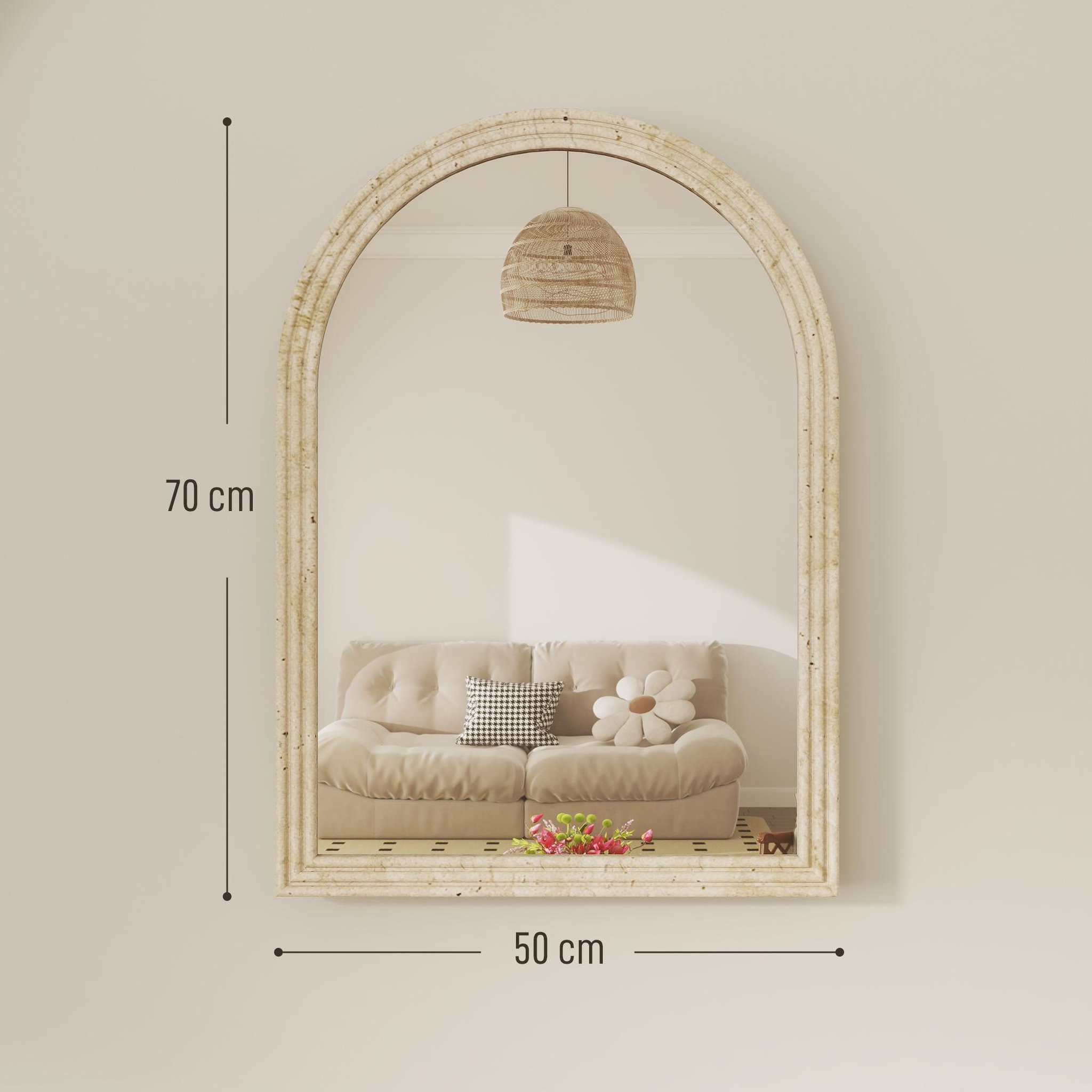 Voir la diapositive 3 : HOMCOM Miroir arche mural design effet pierre clair dim. 50 x 70 cm
