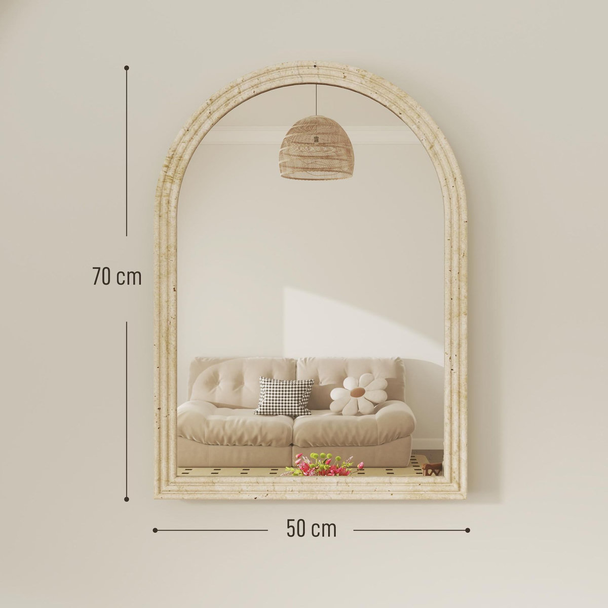 HOMCOM Miroir arche mural design effet pierre clair dim. 50 x 70 cm