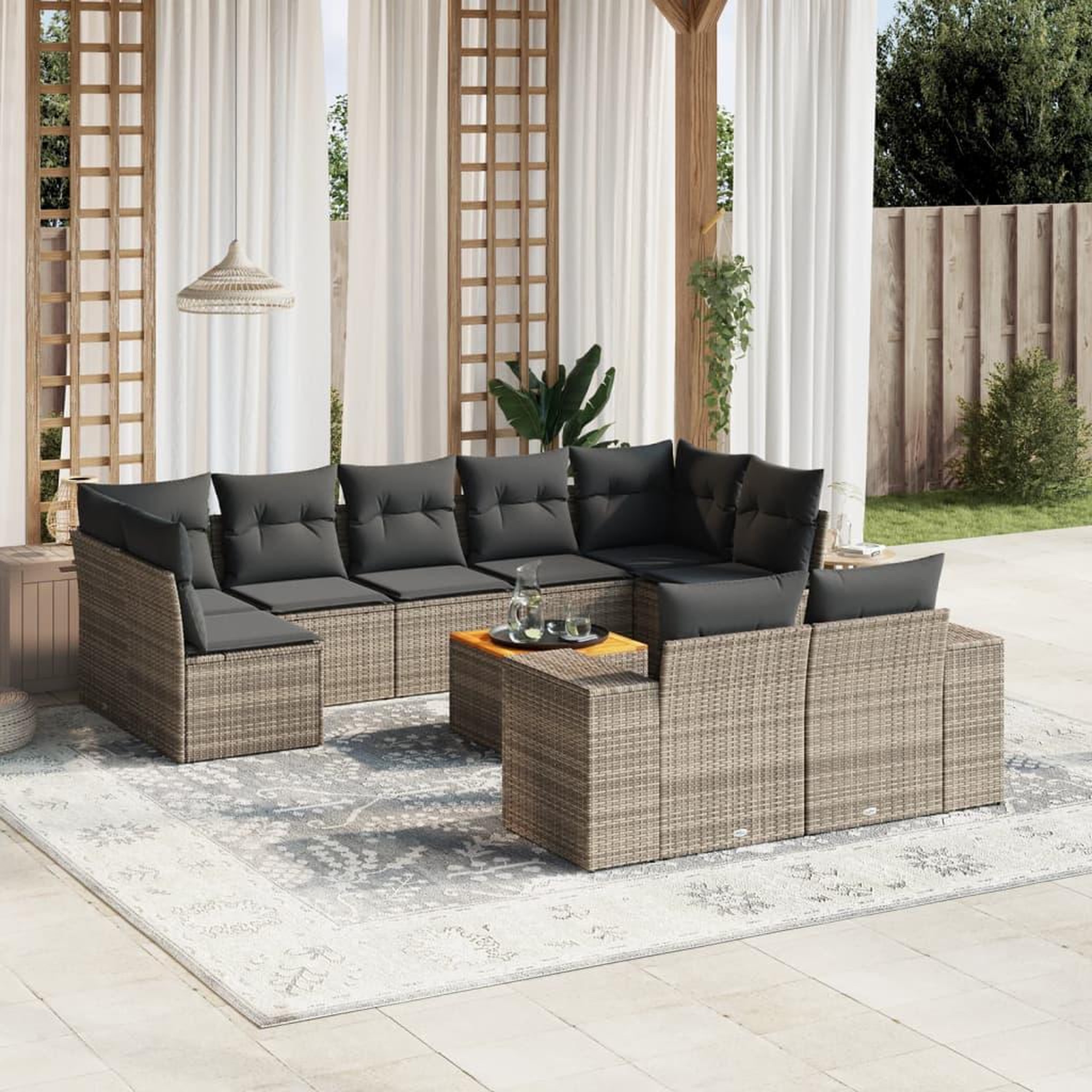 VIDAXL Salon de jardin avec coussins 10 pcs gris resine tressee