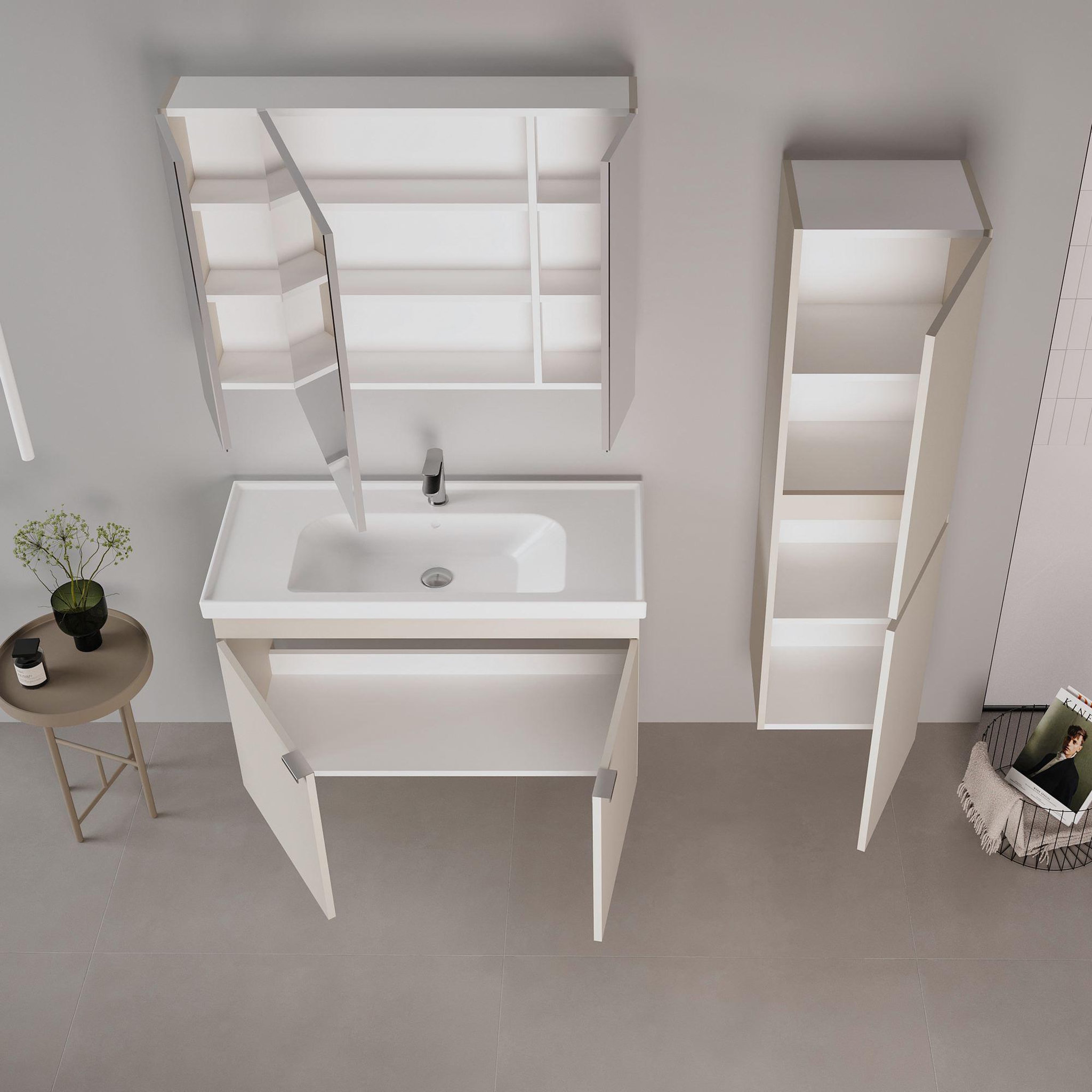 Voir la diapositive 3 : Habitat et Jardin Meuble Salle de Bain avec Miroir  Desna 100  - 97 x 16 x 66 cm - Sand
