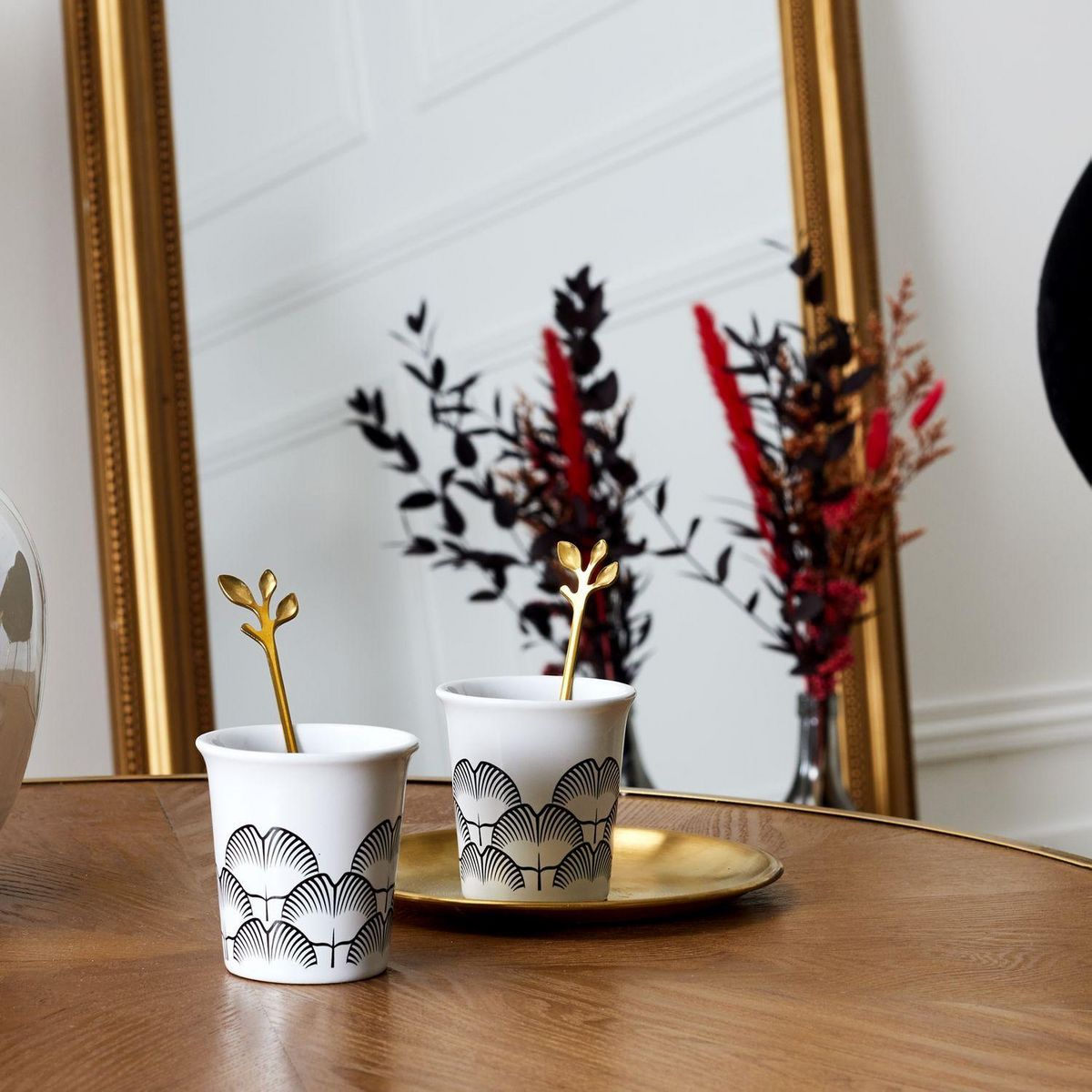 The Home Deco Factory Lot de 4 cuillères à café Feuille - Doré