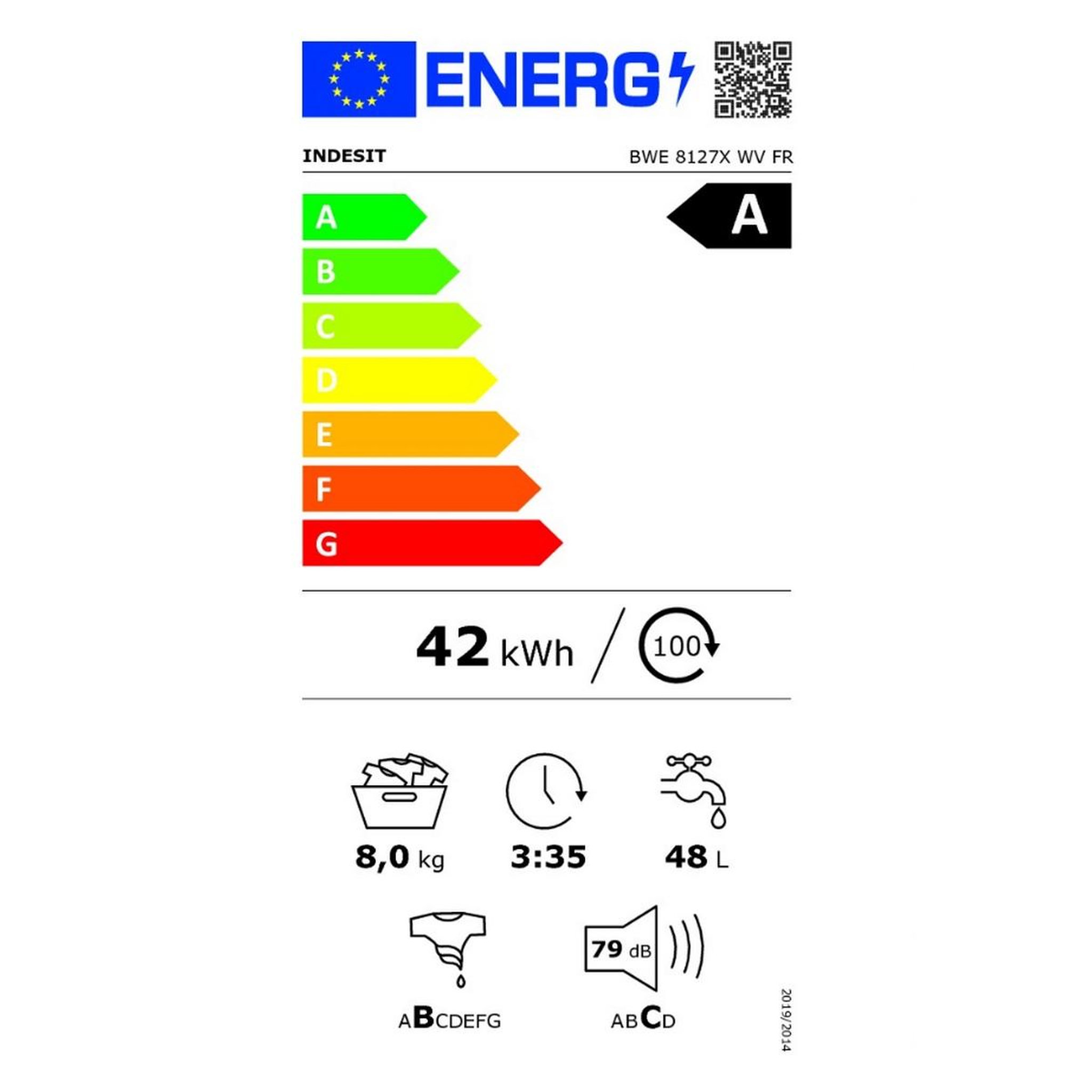 Voir la diapositive 2 : Indesit Lave-linge frontal 8kg 1200 tours/min - bwe8127xwvfr
