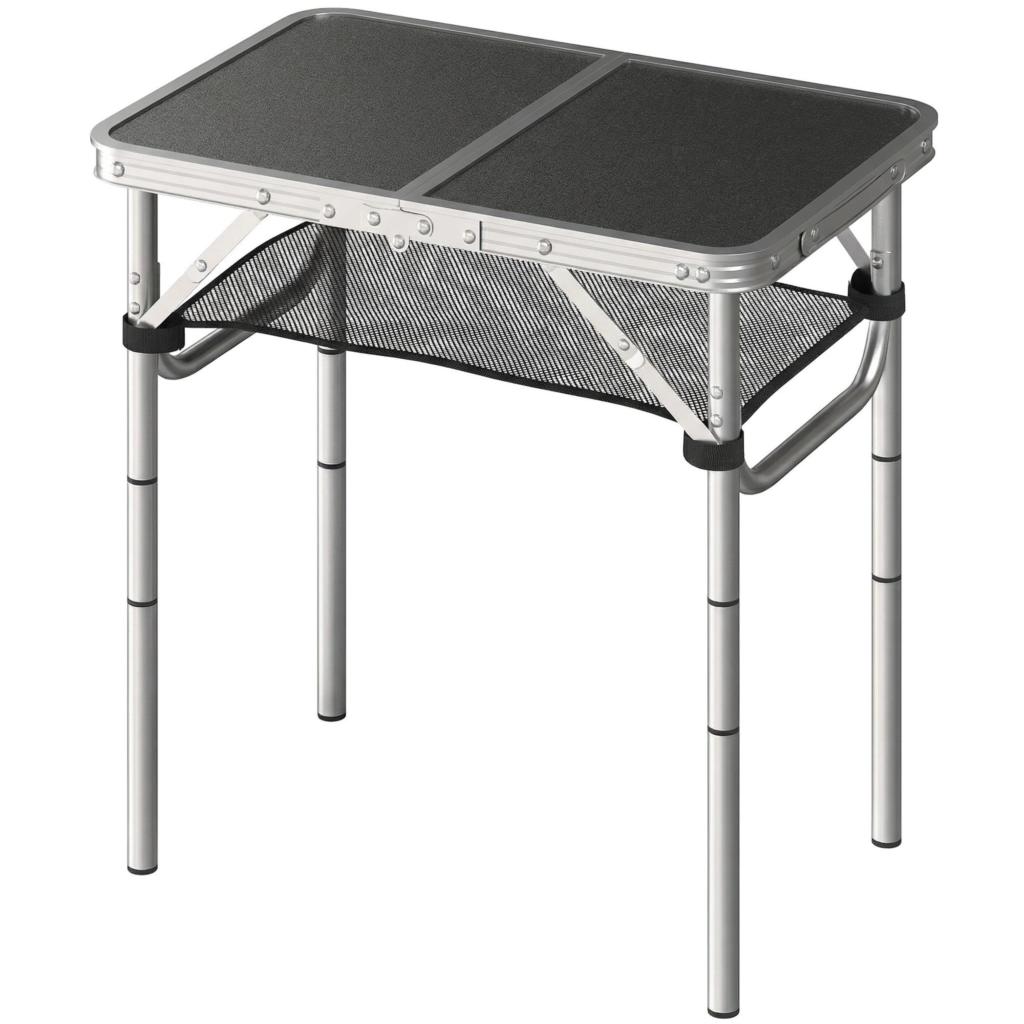 Voir la diapositive 5 : OUTSUNNY Table de camping pliable réglable alu noir avec rangement filet