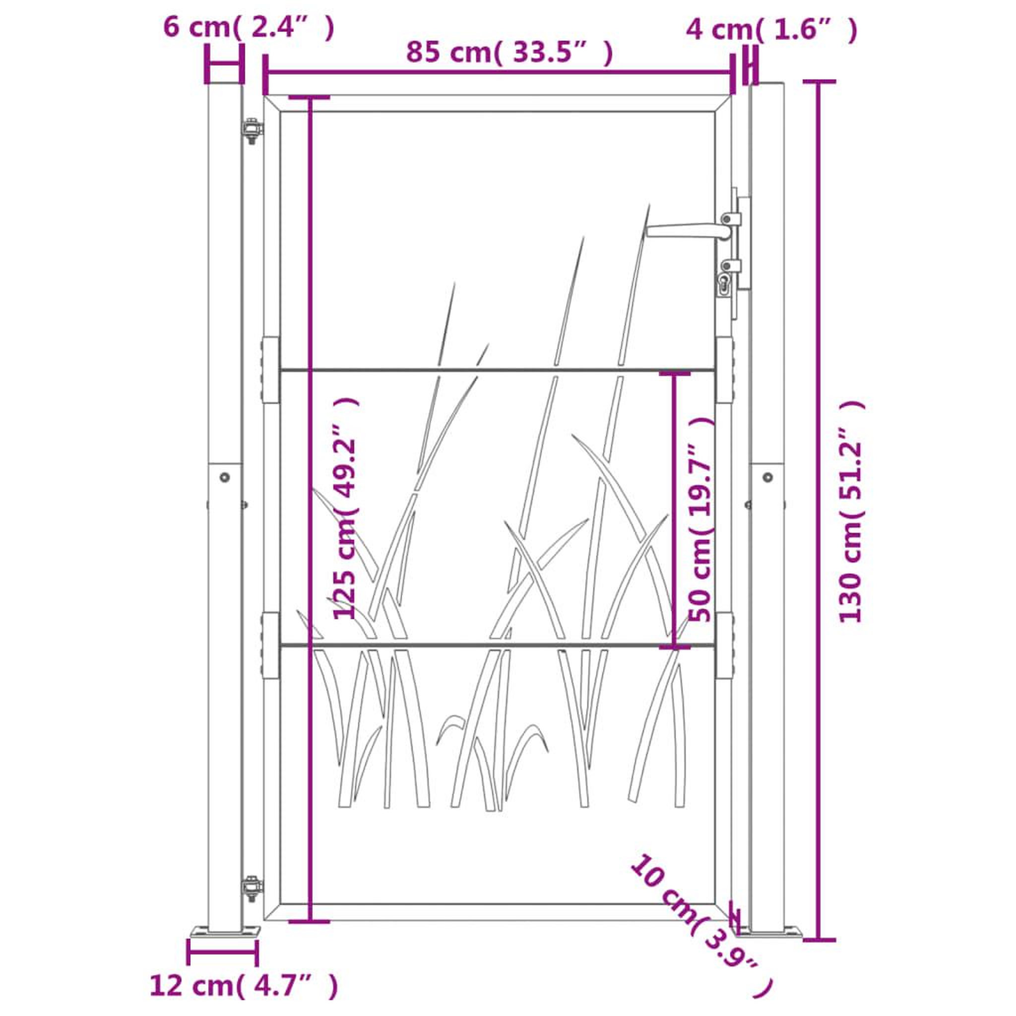 Voir la diapositive 6 : VIDAXL Portail de jardin anthracite 105x130cm acier conception d'herbe