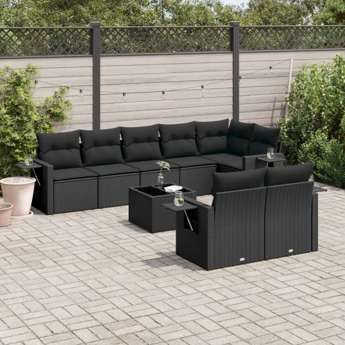 VIDAXL Salon de jardin 9 pcs avec coussins noir resine tressee