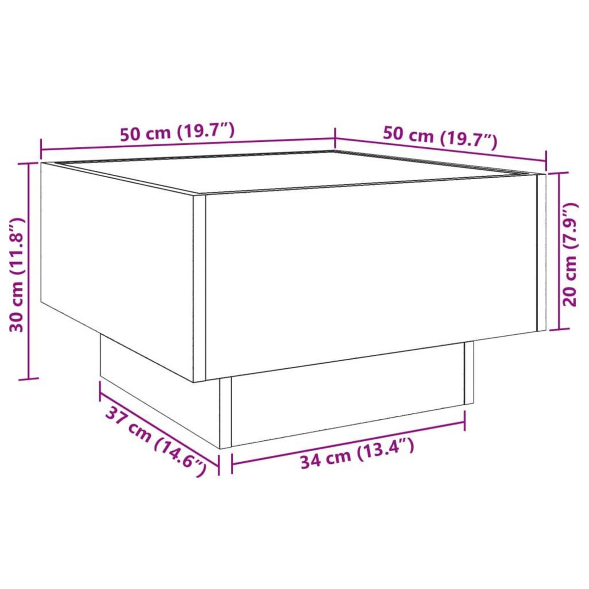 VIDAXL Table basse avec LED gris beton 50x50x30 cm bois d'ingenierie