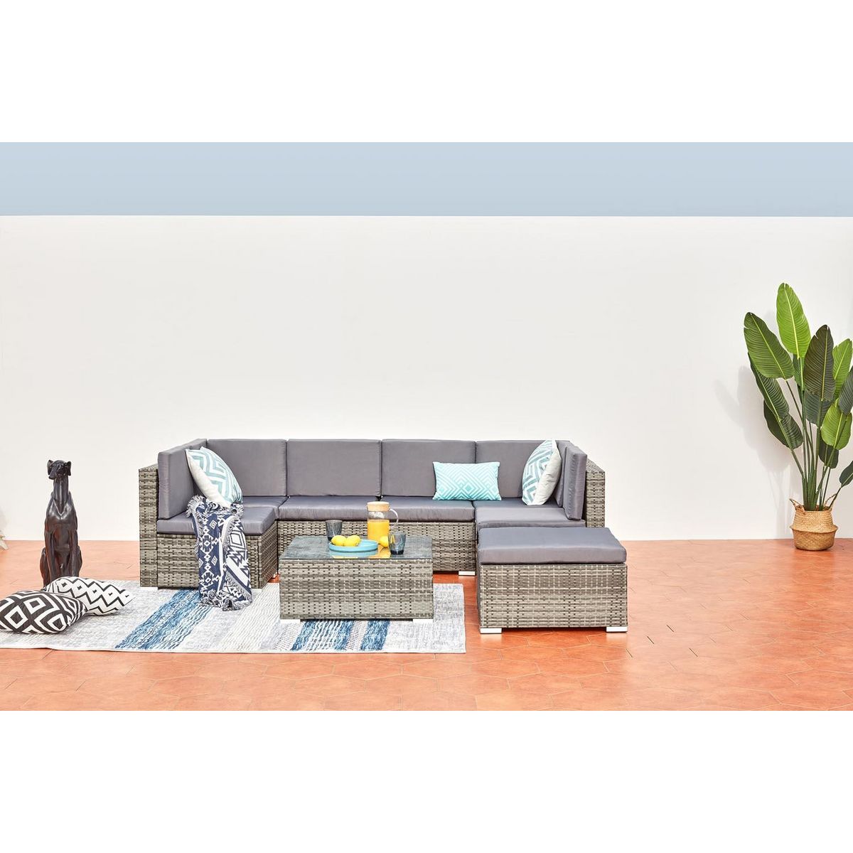 CONCEPT USINE Salon de jardin bas 8 places en résine & acier gris GUADALO