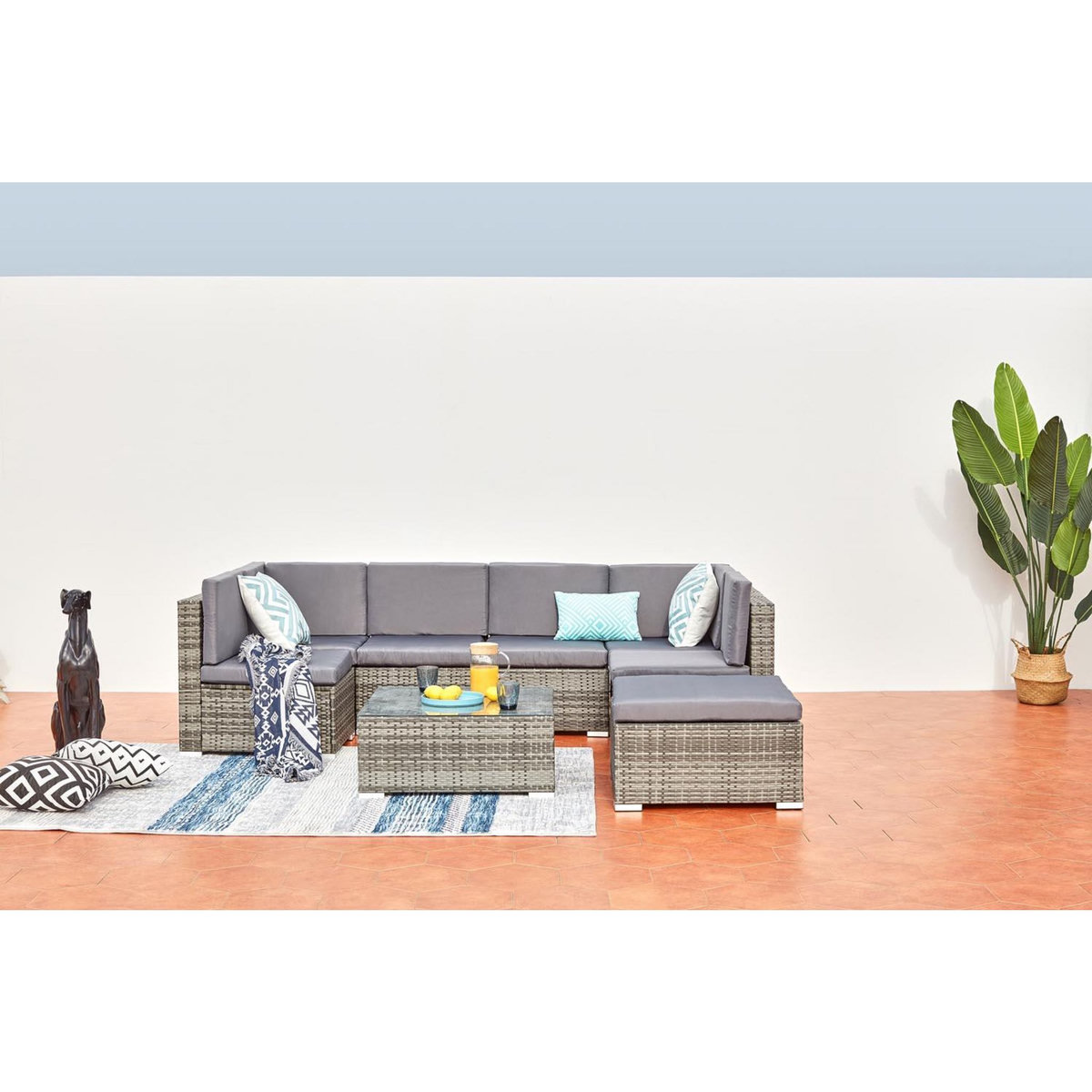 CONCEPT USINE Salon de jardin bas 8 places en résine & acier gris GUADALO