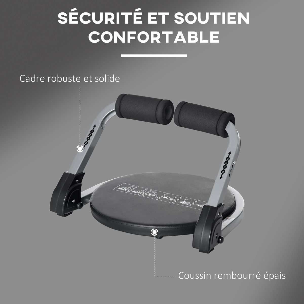 HOMCOM Appareil à abdominaux crunch musculation compact et pliable 3 niveaux de résistance acier PU noir