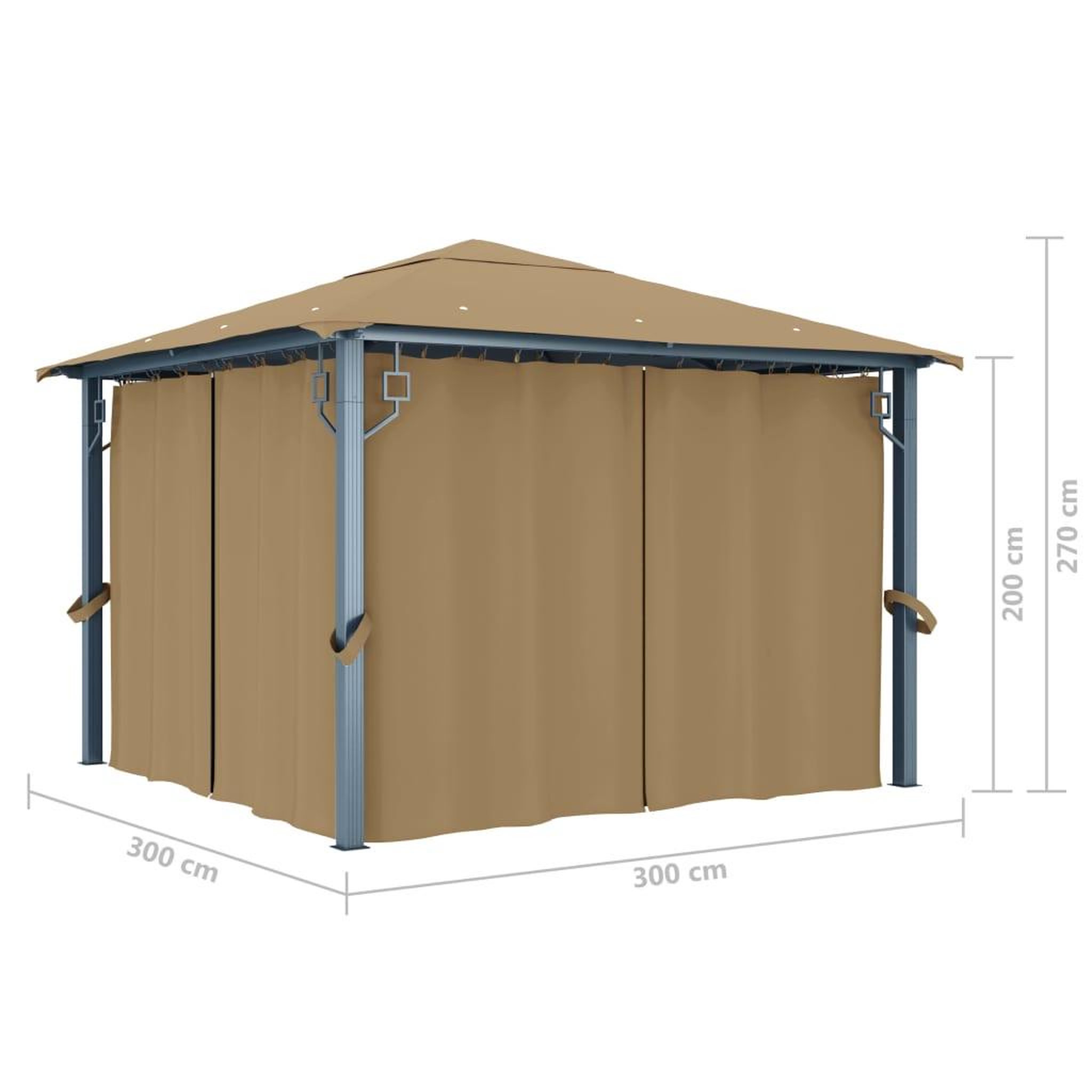 Voir la diapositive 6 : VIDAXL Tonnelle avec rideau 300x300 cm Taupe Aluminium