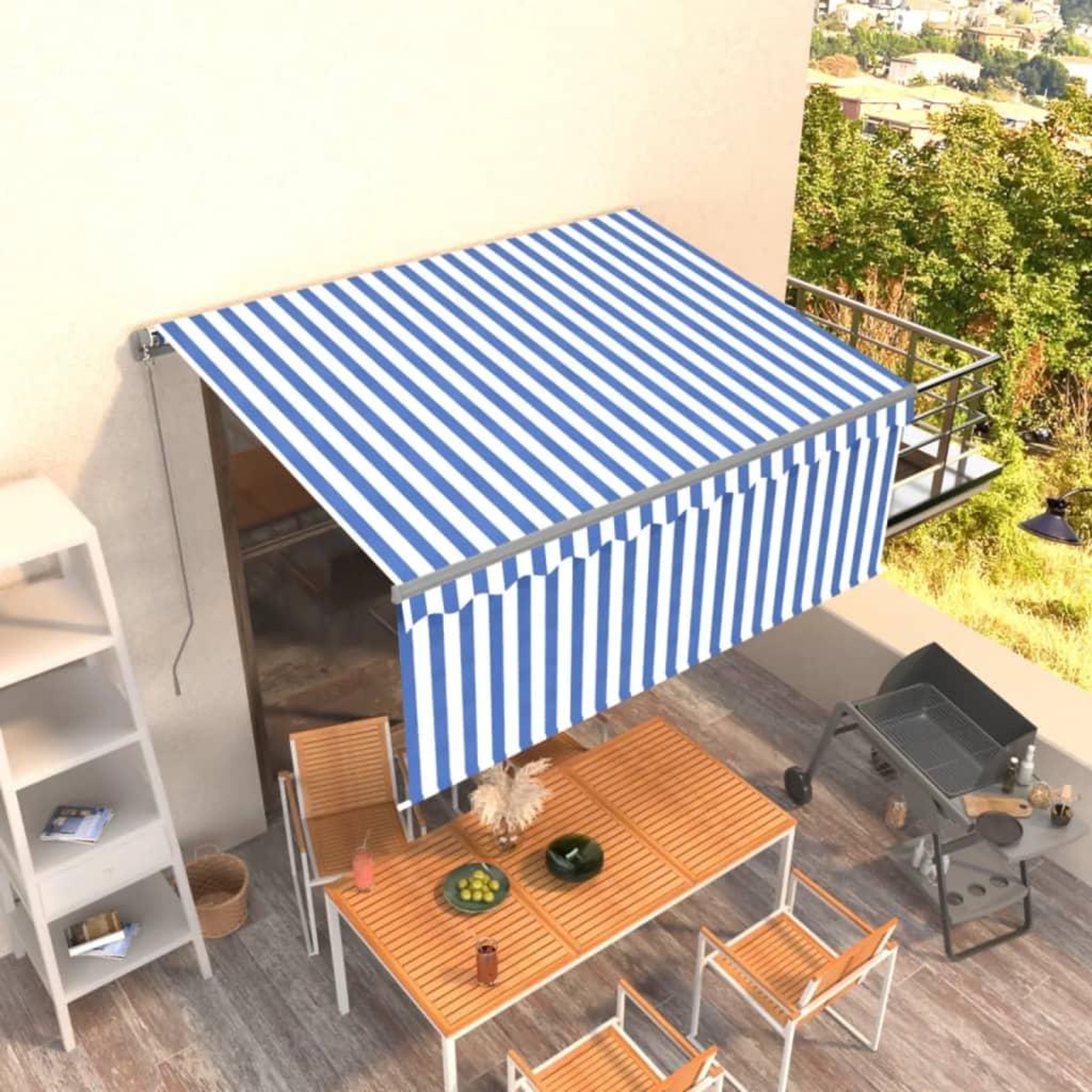 VIDAXL Auvent manuel retractable avec store 3x2,5 m Bleu et blanc