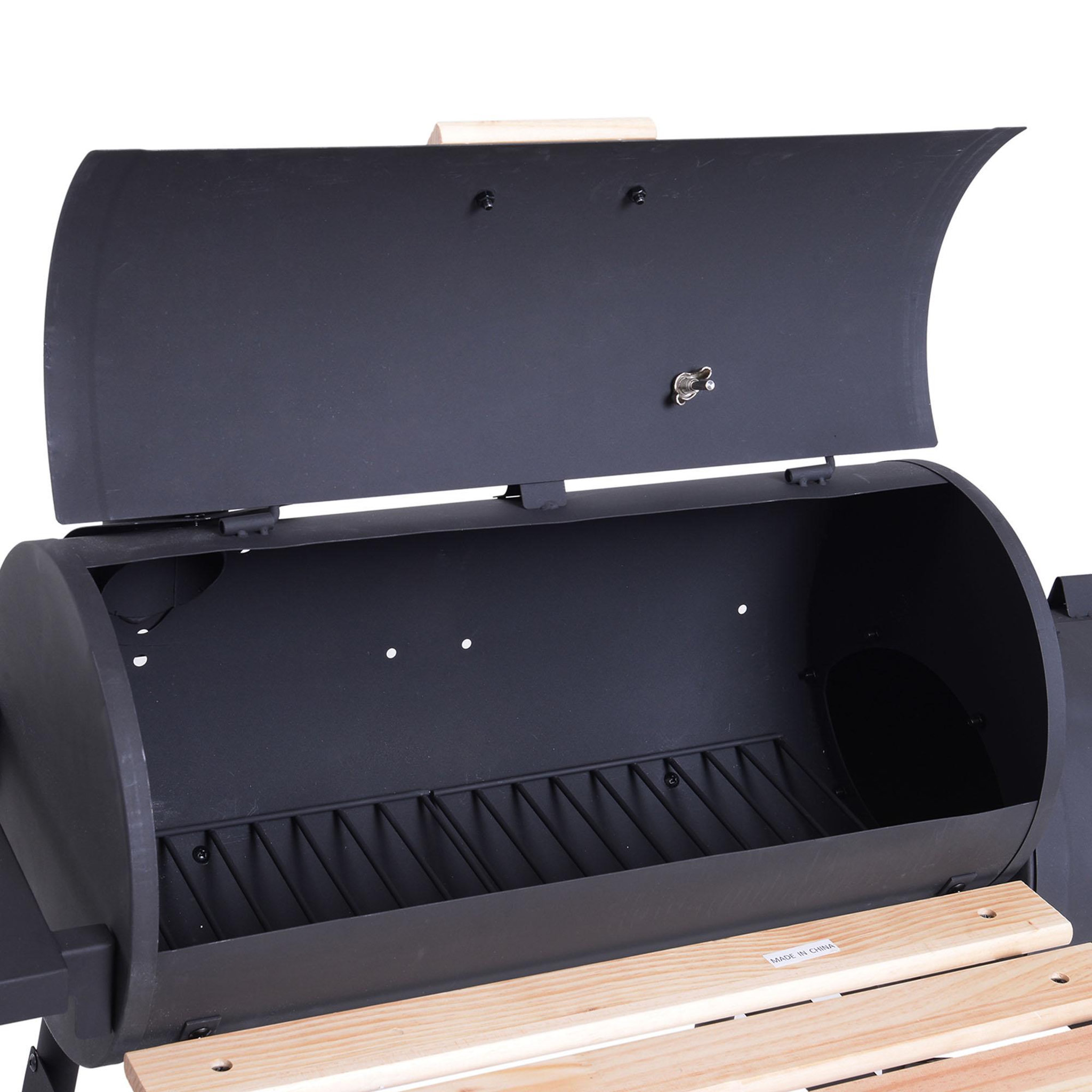 Voir la diapositive 4 : OUTSUNNY Barbecue à charbon fumoir BBQ grill smoker sur pied avec couvercle, roulettes, thermomètre, étagères  acier laminé à froid noir