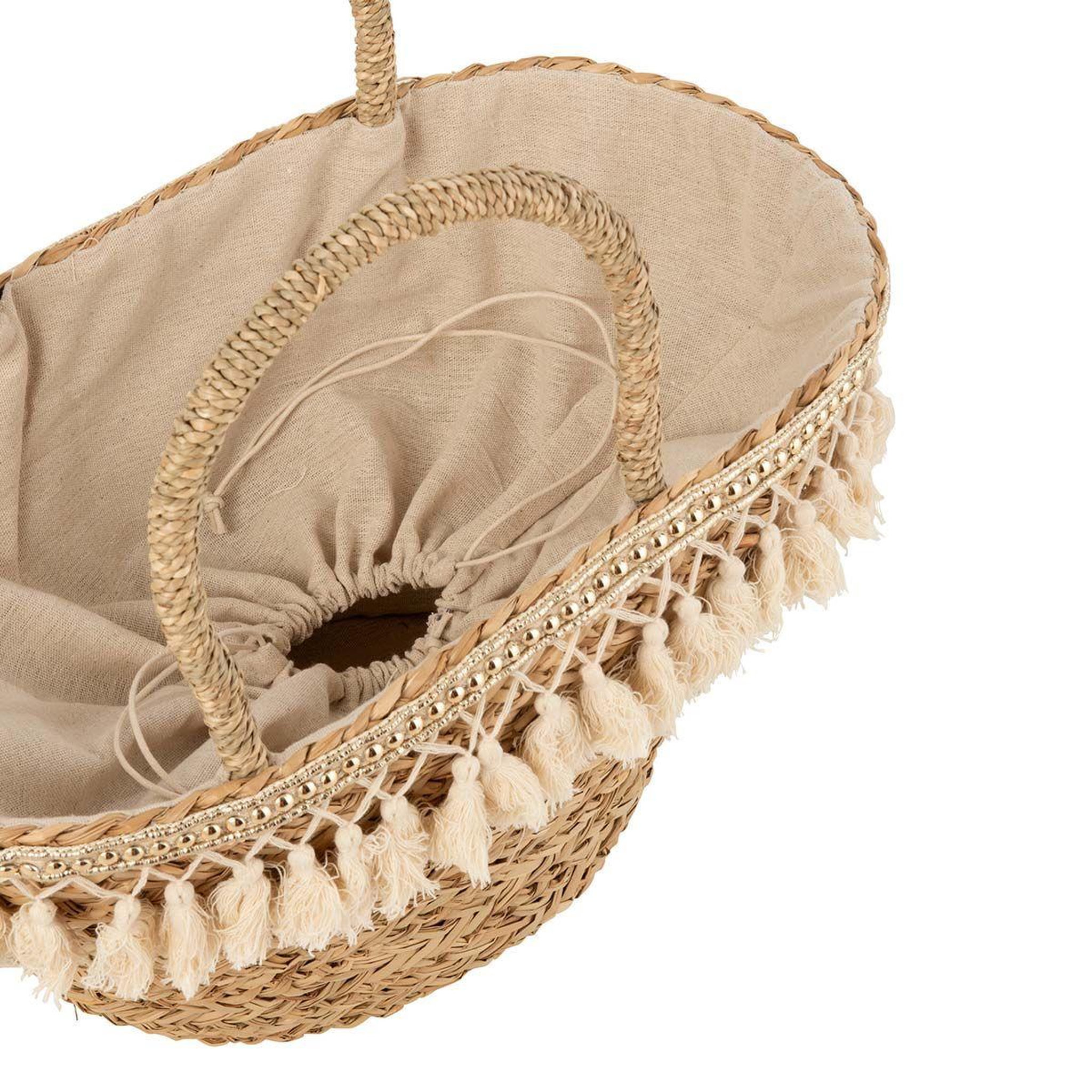Voir la diapositive 3 : J-LINE Sac de plage en rotin  flo  58cm naturel & blanc