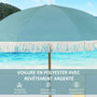 Voir la diapositive 4 : OUTSUNNY Parasol de plage design à franges dia. 1,7 m H. réglable mât effet bois tissu UPF50+ sac transport bleu