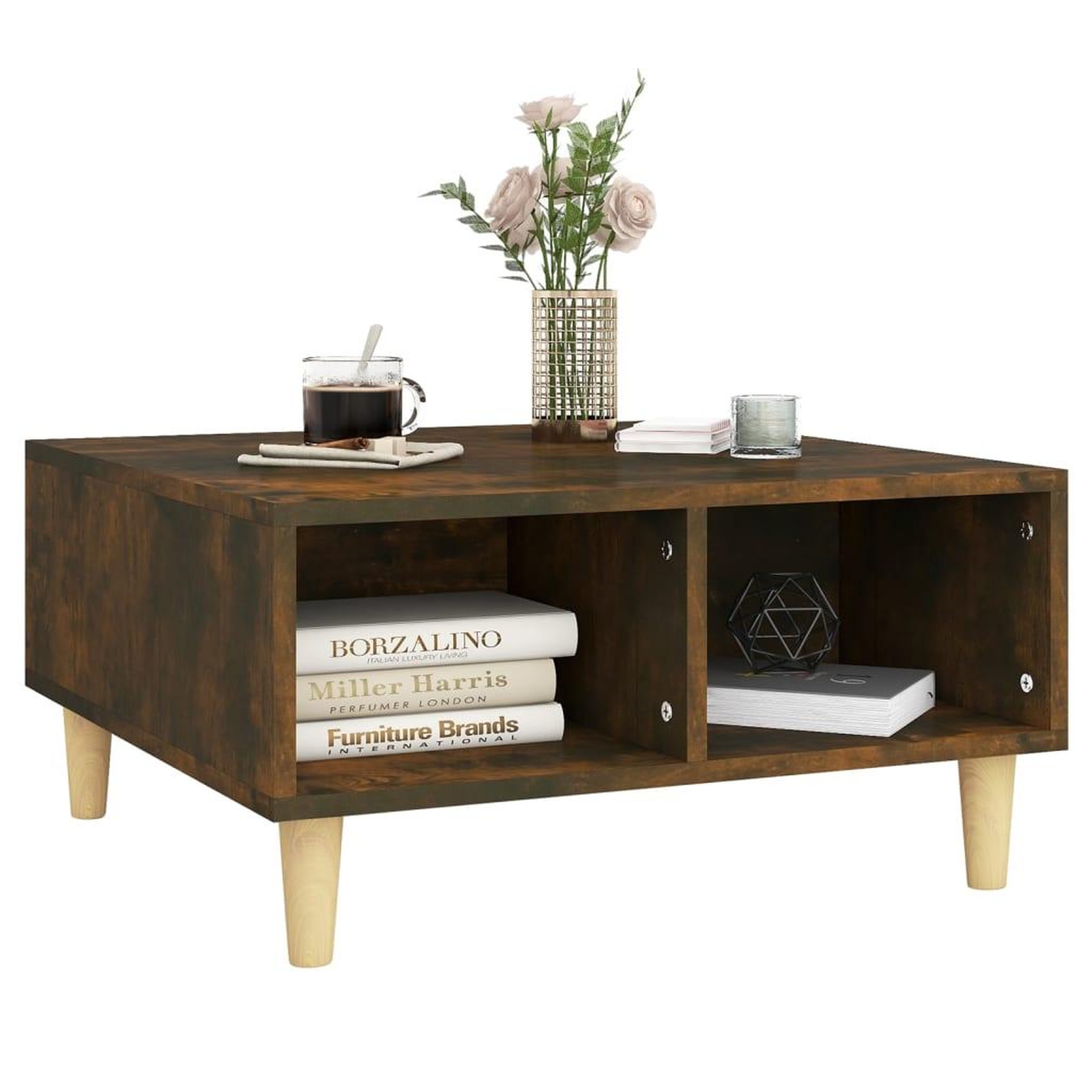 Voir la diapositive 3 : VIDAXL Table basse chene fume 60x60x30 cm bois d'ingenierie