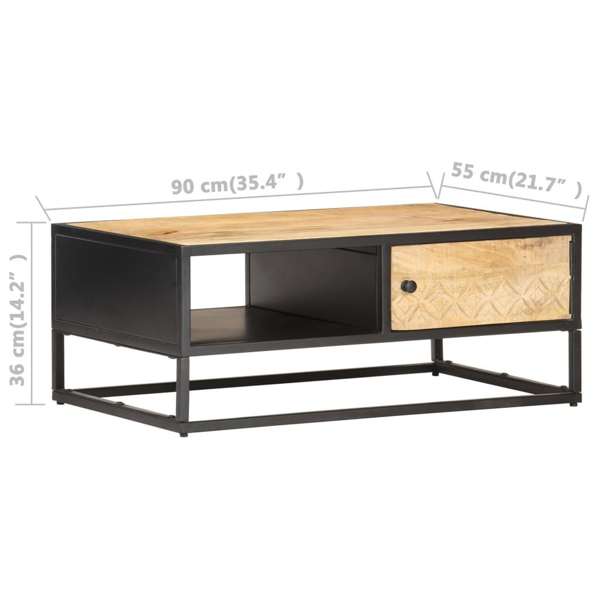 Voir la diapositive 6 : VIDAXL Table basse a porte sculptee 90x55x36 cm bois de manguier brut