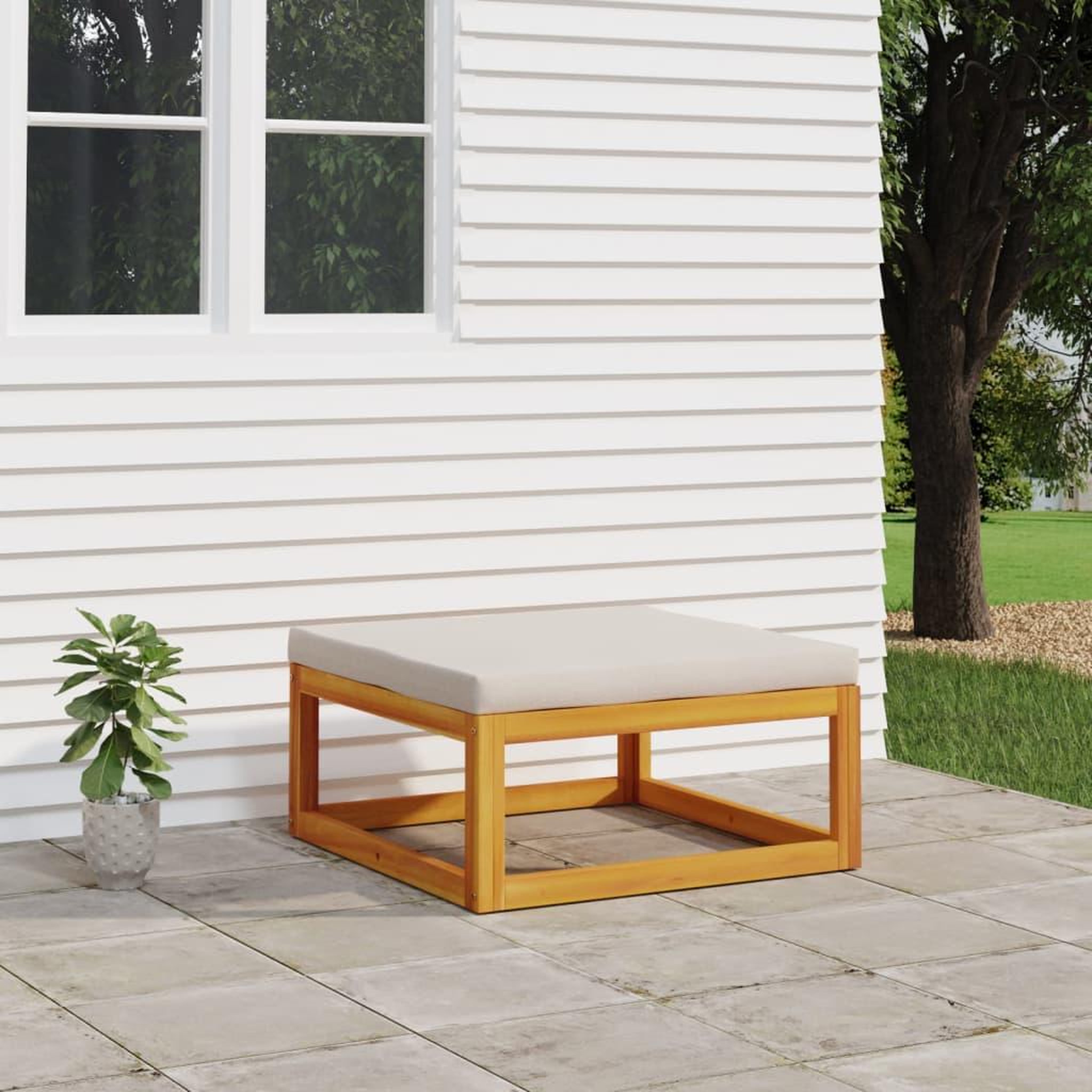 Voir la diapositive 1 : VIDAXL Repose-pied de jardin coussin gris clair bois massif d'acacia