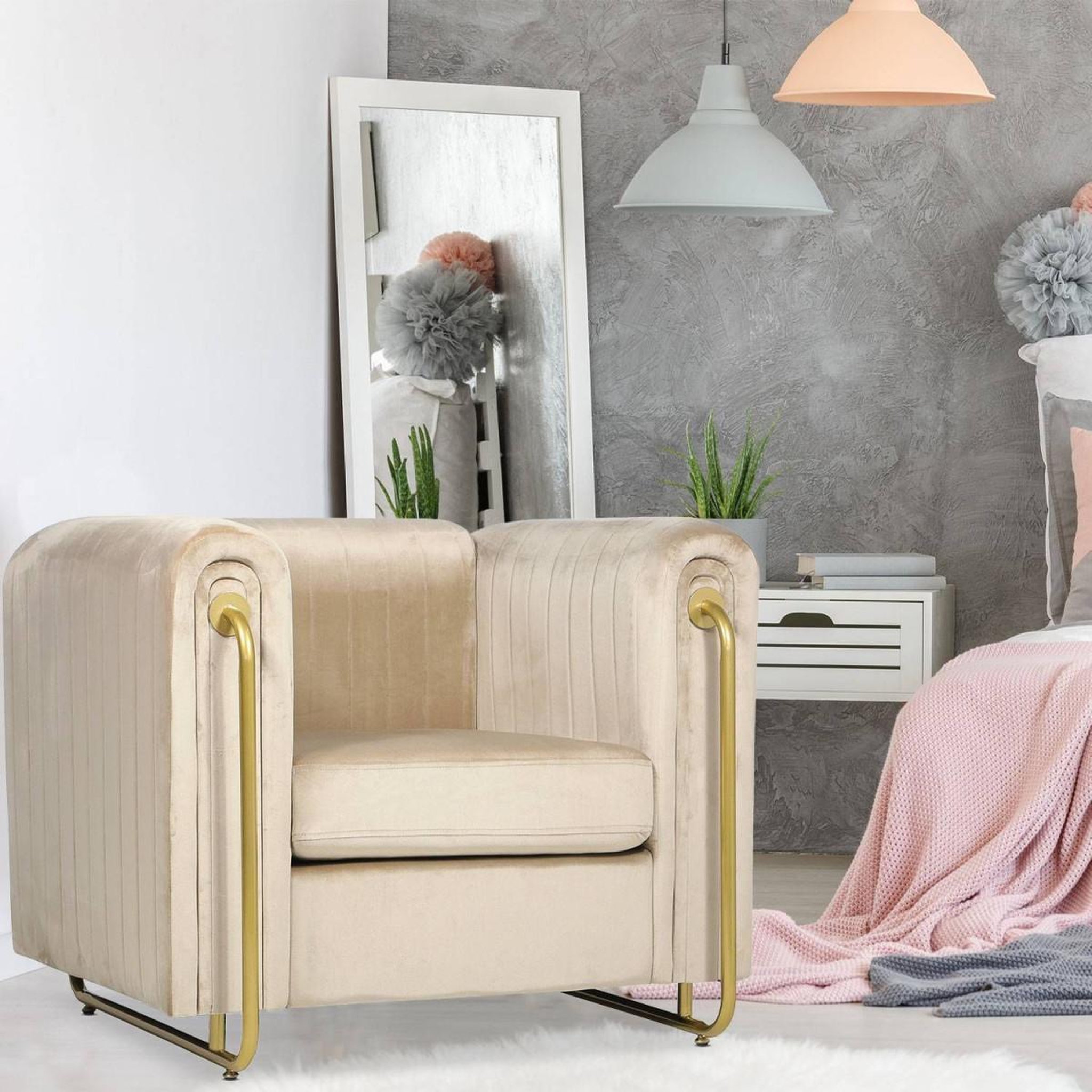 Voir la diapositive 6 : Paris Prix Fauteuil Art Déco en Velours  Wardde  93cm Taupe Clair