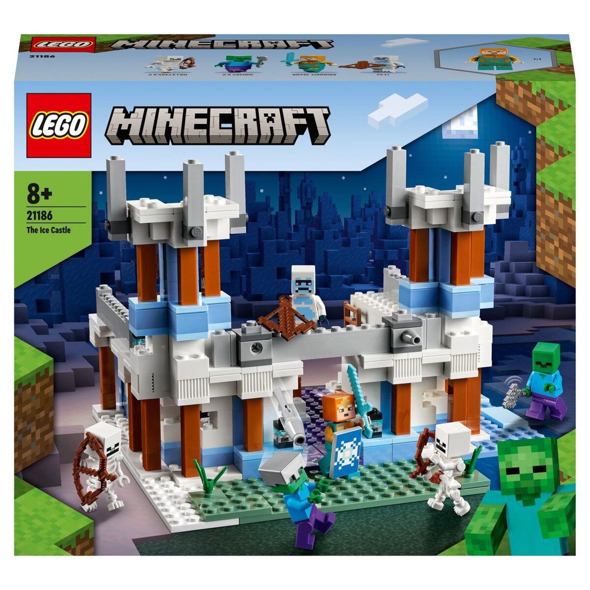 LEGO Minecraft 21186 Le Château de Glace, Jouet avec Figurines de Squelette et Zombie
