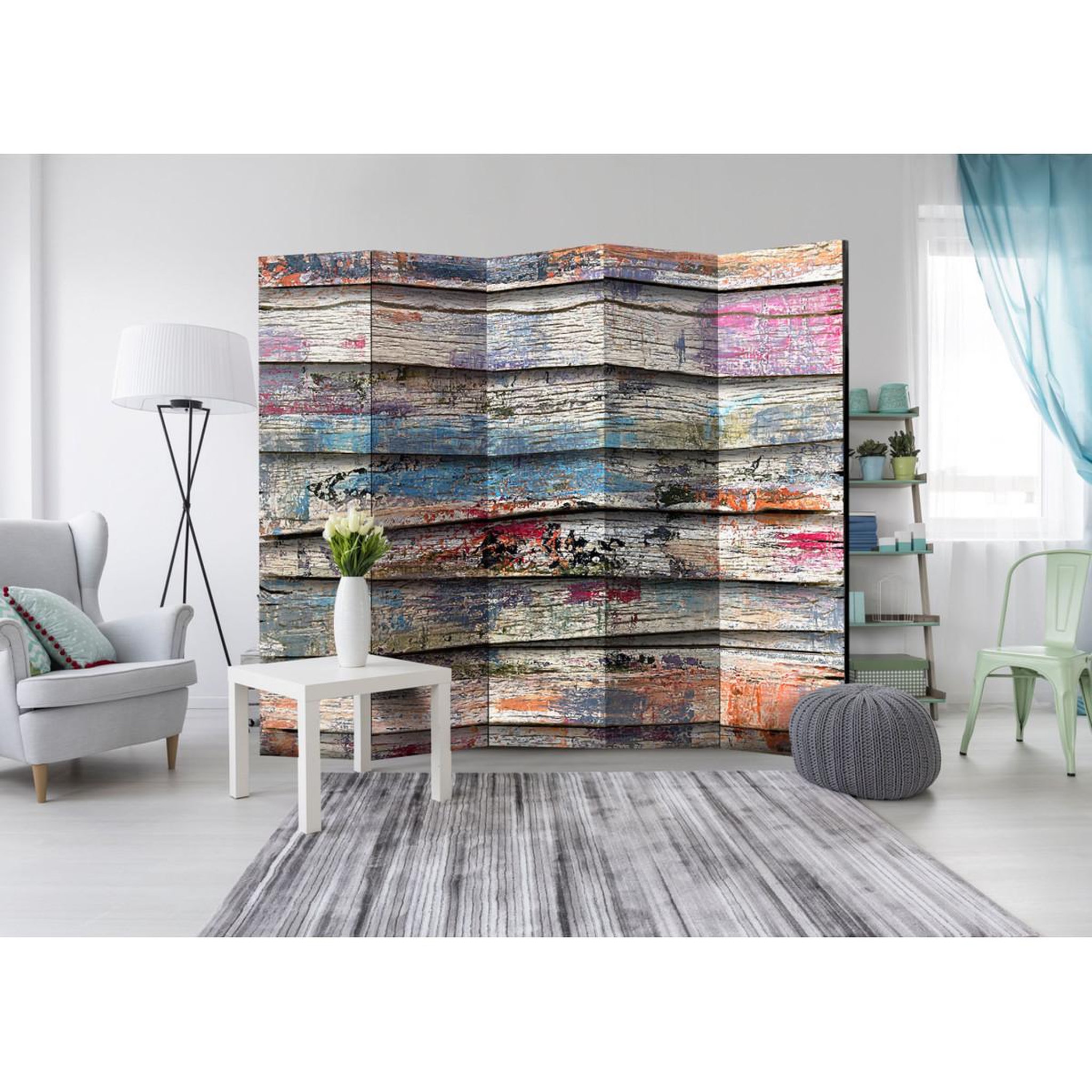 Voir la diapositive 2 : Paris Prix Paravent 5 volets  colourful wood  172x225cm