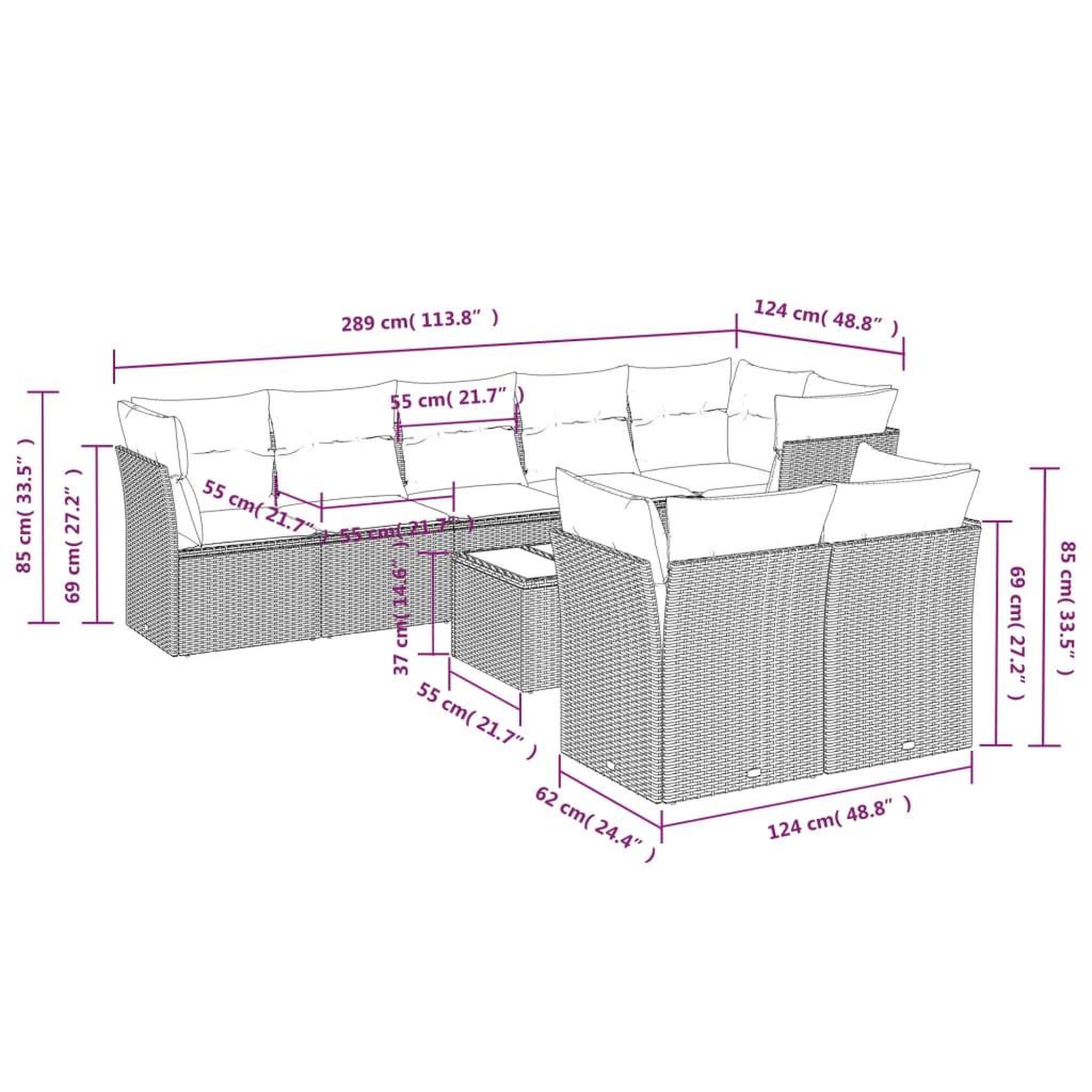 Voir la diapositive 6 : VIDAXL Salon de jardin 9 pcs avec coussins noir resine tressee