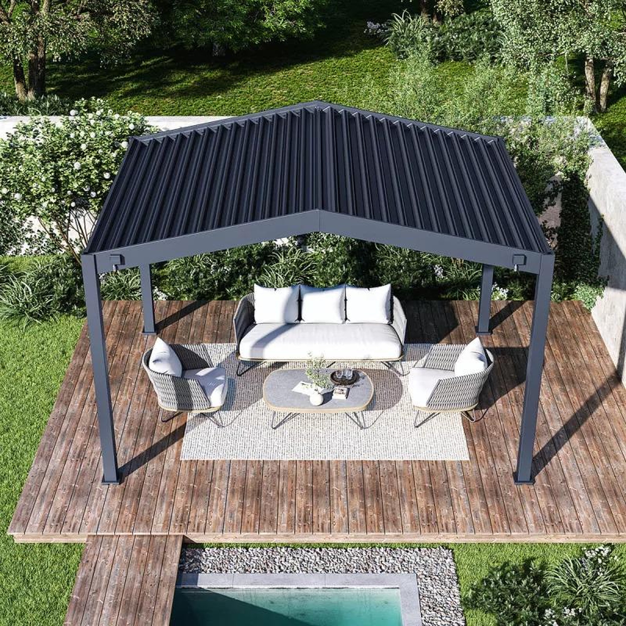 CENTRALE BRICO Pergola double pente 3 x 4 m à lames orientables - aluminium anthracite - drainage intégré