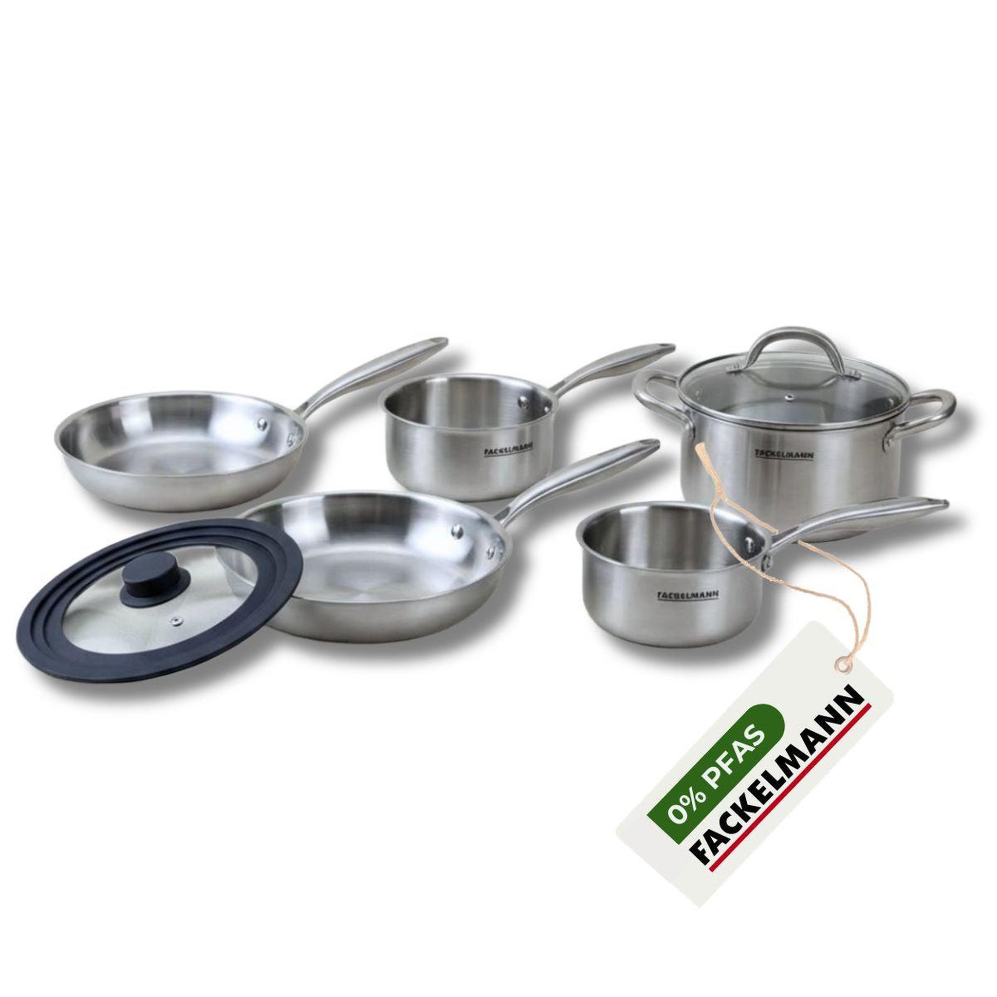Fackelmann Batterie de cuisine avec 2 casseroles 16/18 cm et 1 faitout 20 cm avec 2 poêles 24/26 cm et 1 ustensiles de cuisine fackelmann vita3