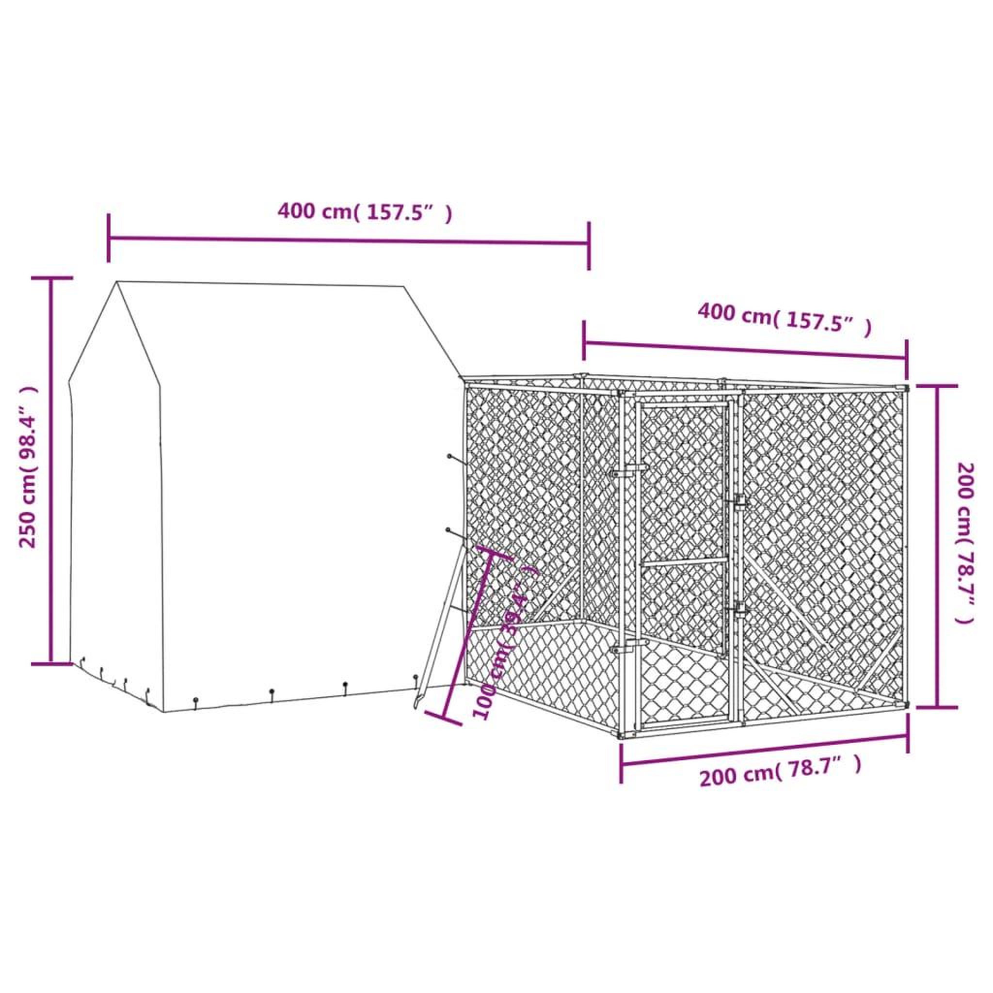 Voir la diapositive 4 : VIDAXL Chenil d'exterieur pour chiens avec toit argente 4x4x2,5 m