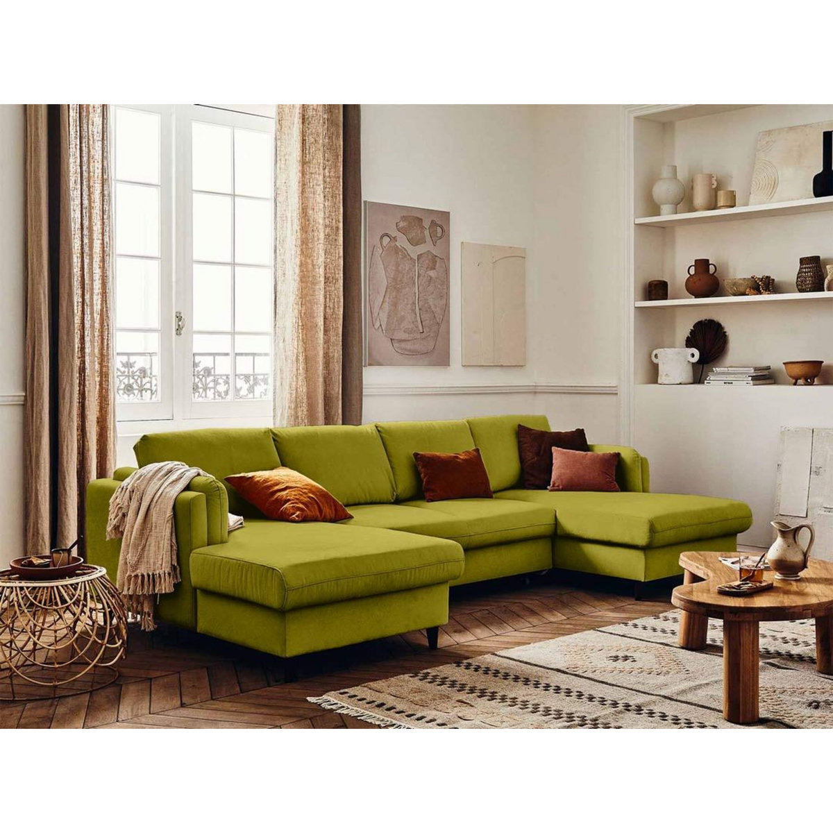 LISA DESIGN Brooke - canapé panoramique en u - 7 places - convertible avec coffre - en velours