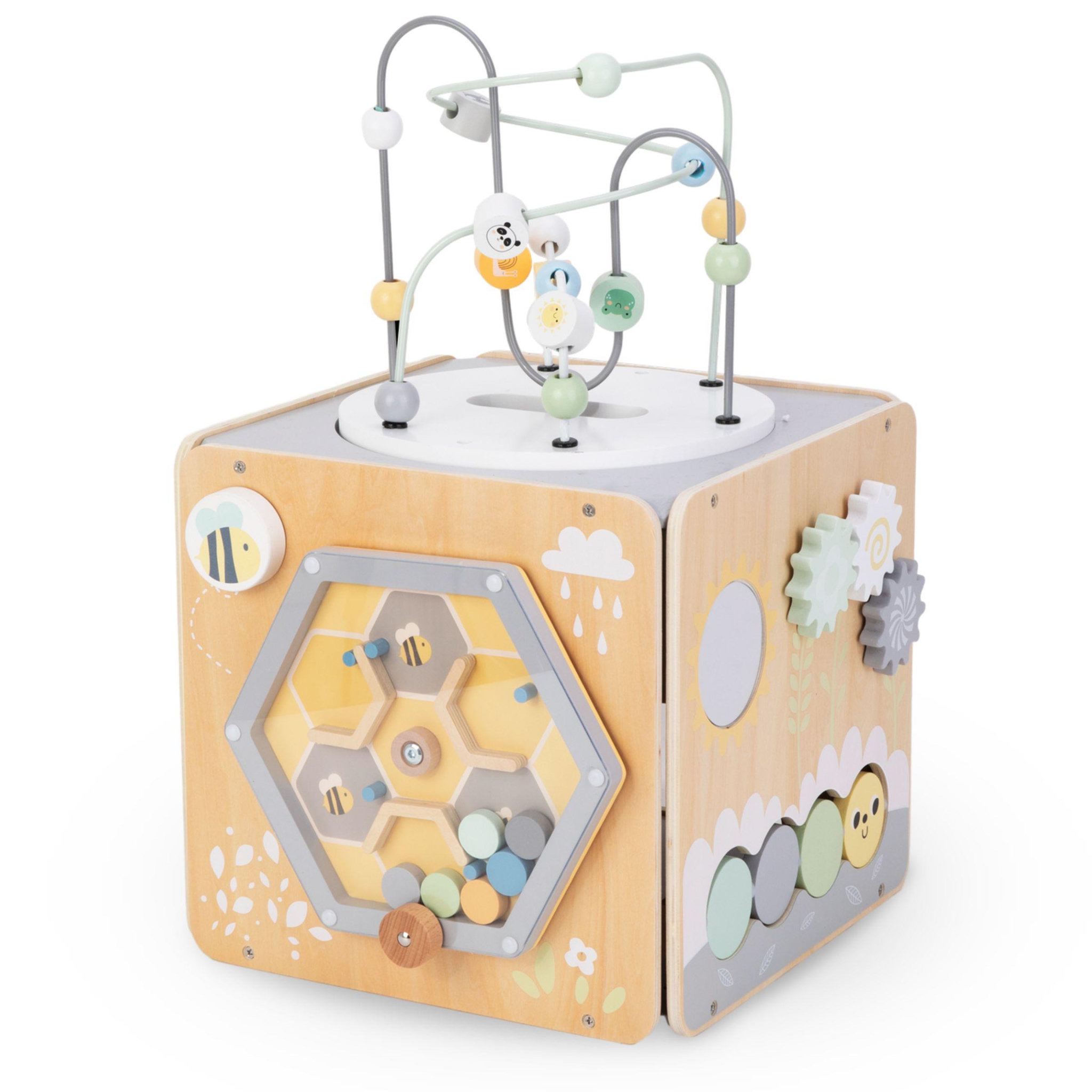Voir la diapositive 6 : MAMABRUM Grand cube d'activités Montessori en bois avec boucle motrice