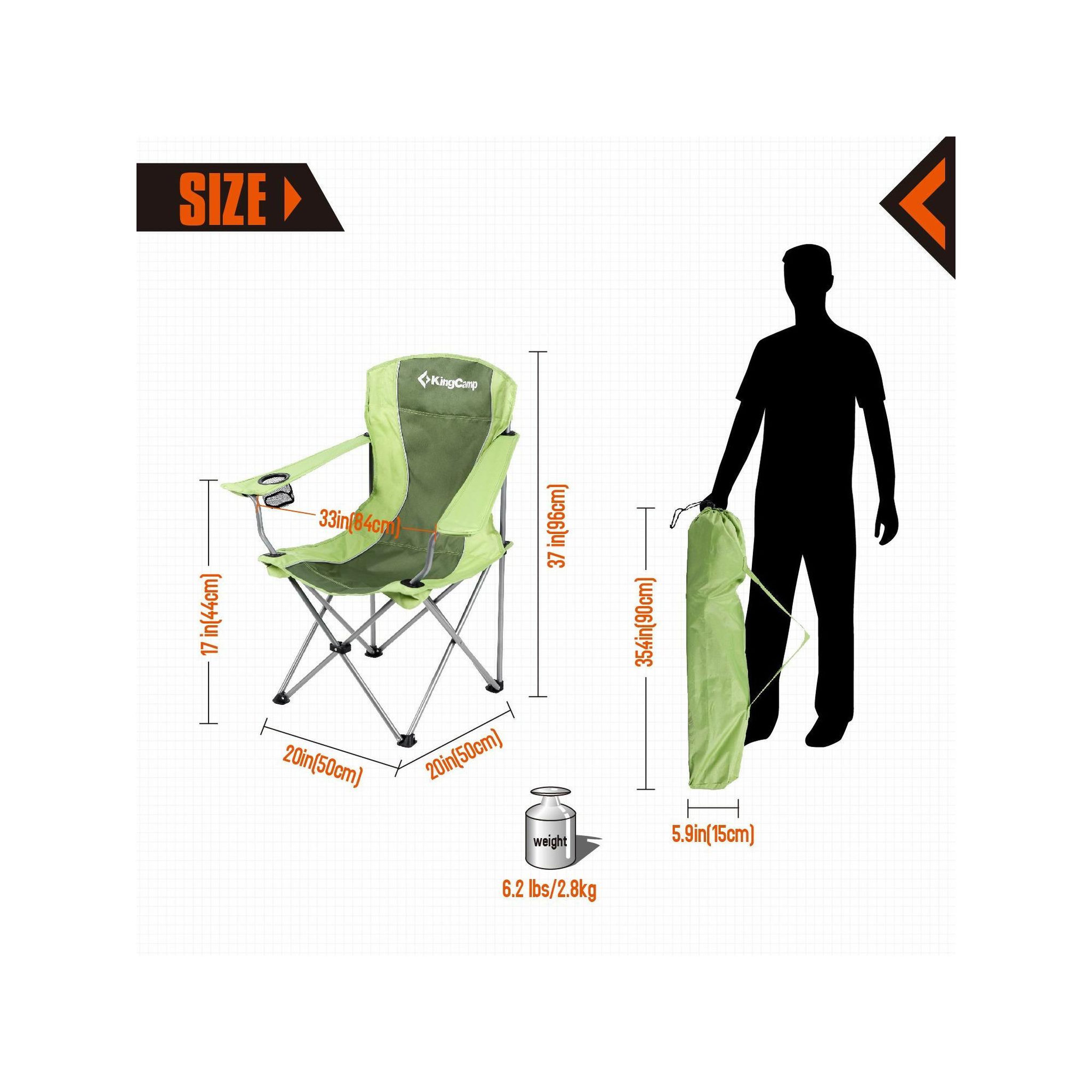 Voir la diapositive 2 : KINGCAMP Chaise de camping - Kingcamp - Vert - Sac de transport inclus