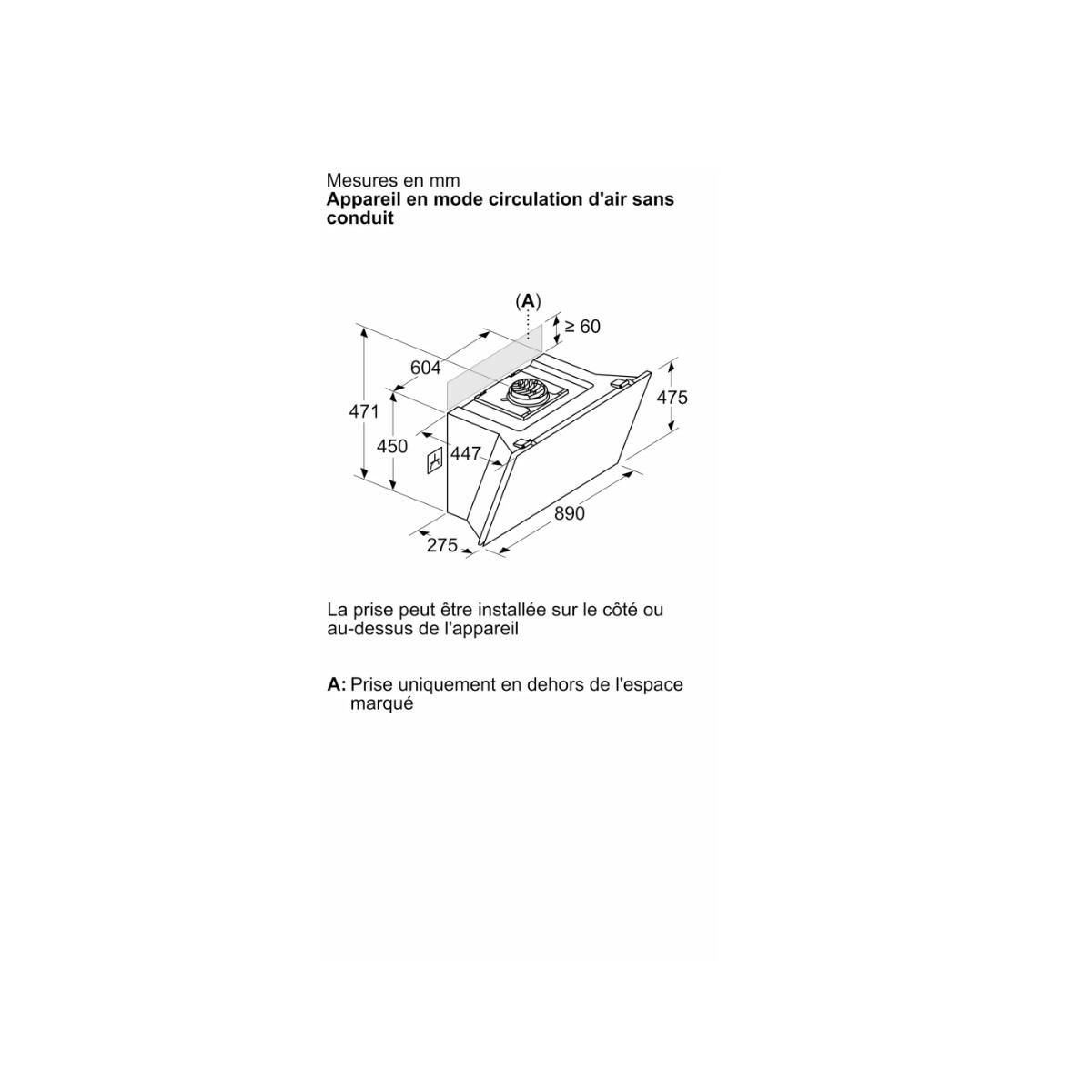 BOSCH Hotte décorative murale 90cm 51db 441m3/h noir - DWK91LT60