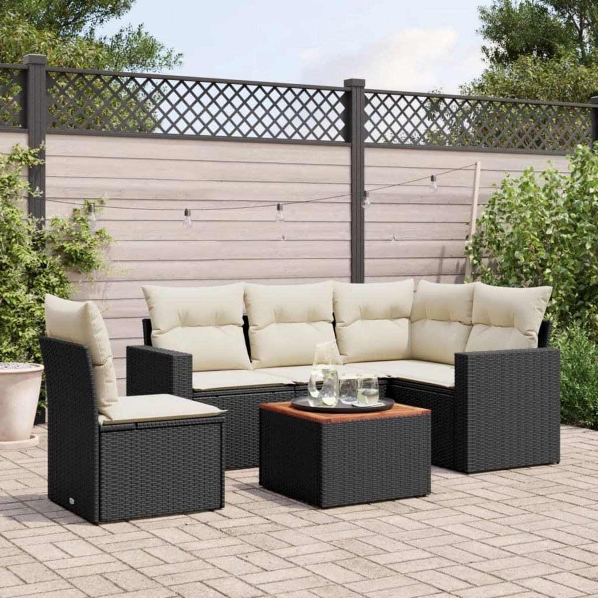 VIDAXL Salon de jardin 6 pcs avec coussins noir resine tressee