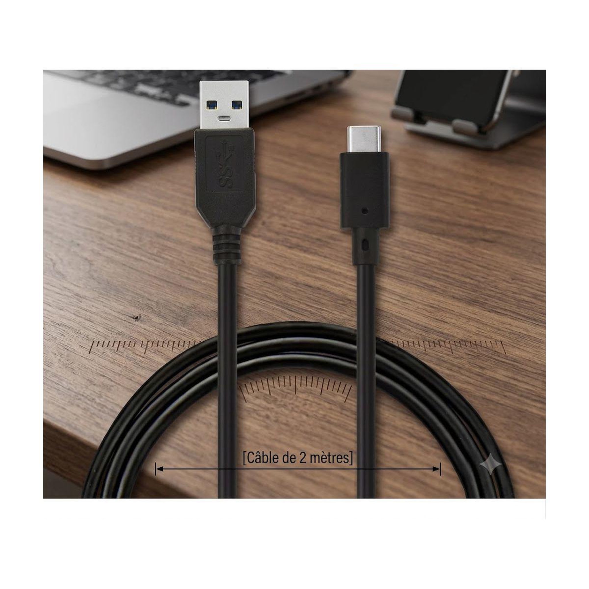 Voir la diapositive 4 : ESSENTIEL B Câble usb c câble vers usb 2m noir compatible iphone 17 16 15 pro max, samsung galaxy s25 s24 ultra