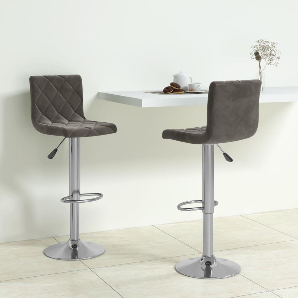 VIDAXL Tabourets de bar lot de 2 gris fonce velours