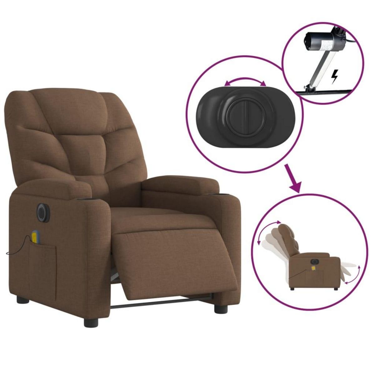 VIDAXL Fauteuil inclinable de massage electrique marron tissu