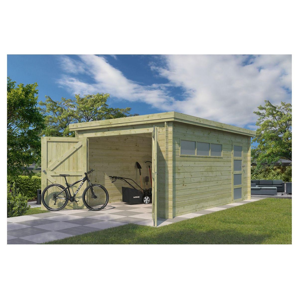 Garage - Bois traité autoclave - Toit plat - 14,35 m² - APETINA